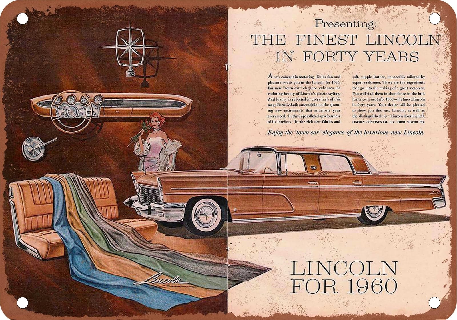 METAL SIGN - 1960 Lincoln Vintage Ad 02 - Old Retro Rusty Look home decor