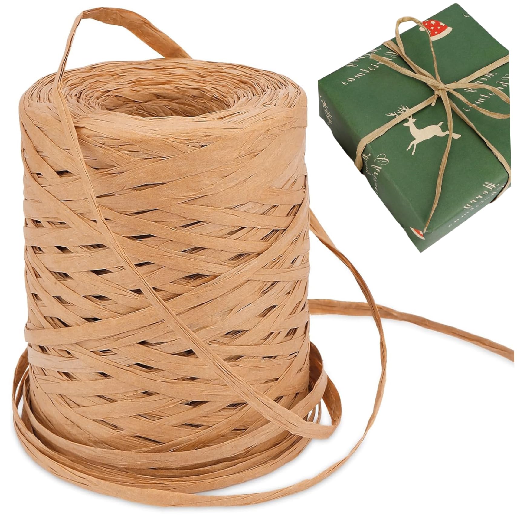 Raffia Yarn 328ft, Natural Rafia for Crochet, Wrapping, Flower Bouquets, Weaving and DIY Arts and Crafts Projects