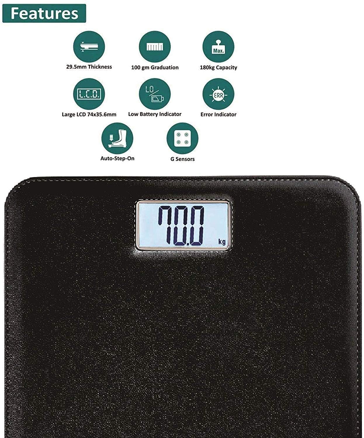 MEDITIVE Digital Human Weighing Scale, Leather Look Fiber Body, Maximum Capacity 180 Kg and Minimum capacity 12 Kg for Body Weight MEDITIVE Digital Human Weighing Scale, Leather Look Fiber Body, Maximum Capacity 180 Kg and Minimum capacity 12 Kg for Body Weight