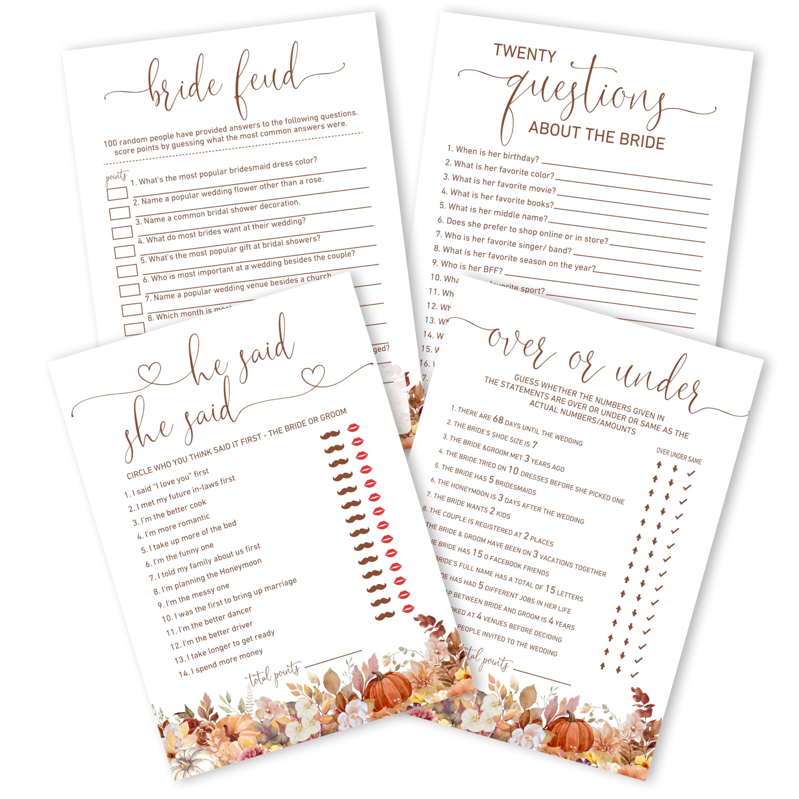 Bride Feud He Said She Said Over Or Under Questions About The Bridal, Spring Boho Floral Bridal Shower Bachelorette Party Games, Engagement Wedding Party Decor, Minimalist, 03