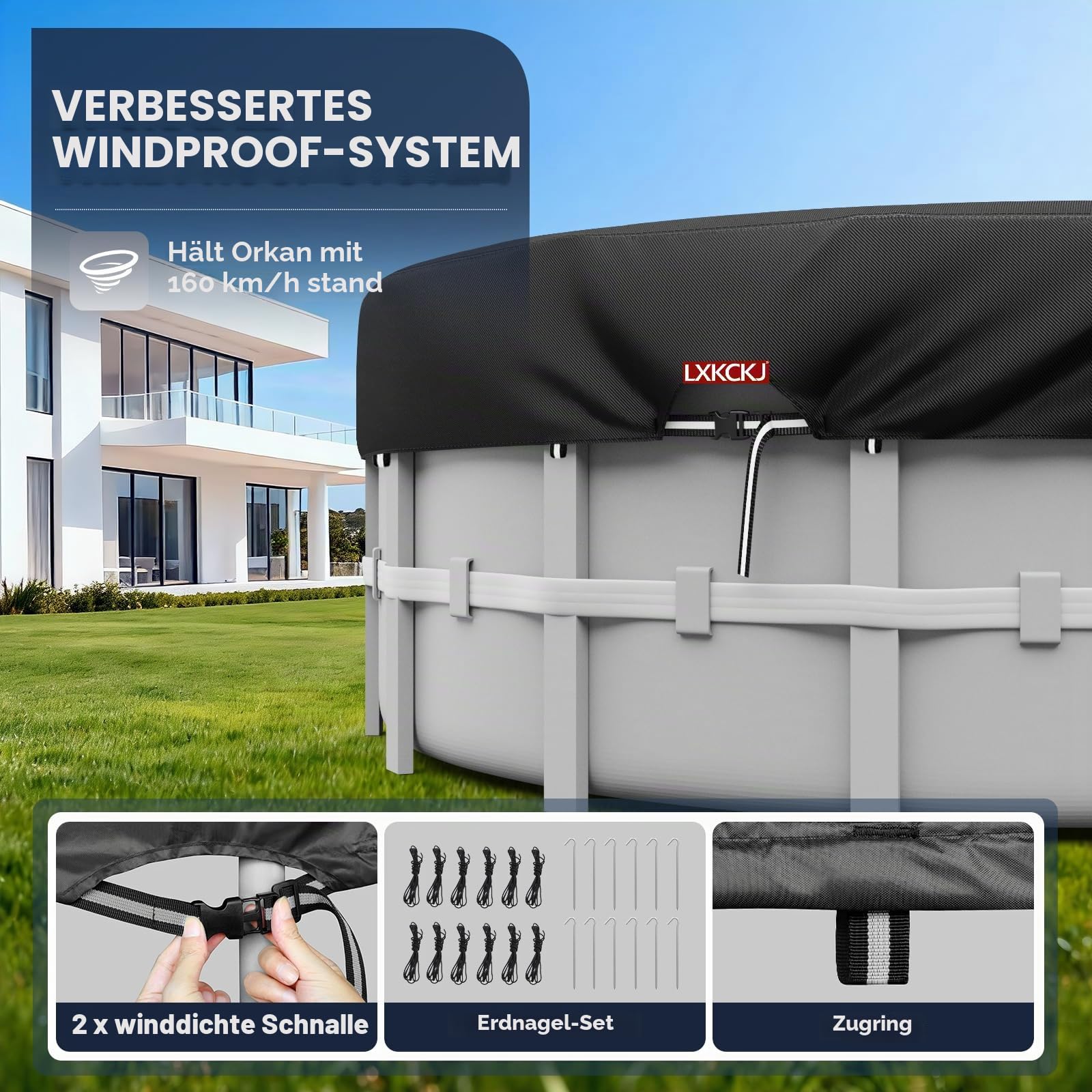 LXKCKJ Runde Poolabdeckung für oberirdische Pools- Lagertank Poolabdeckung mit Kordelzug Design-Whirlpool-Abdeckung Ideal für wasserdicht und staubdicht (4,5 m,Schwarz)