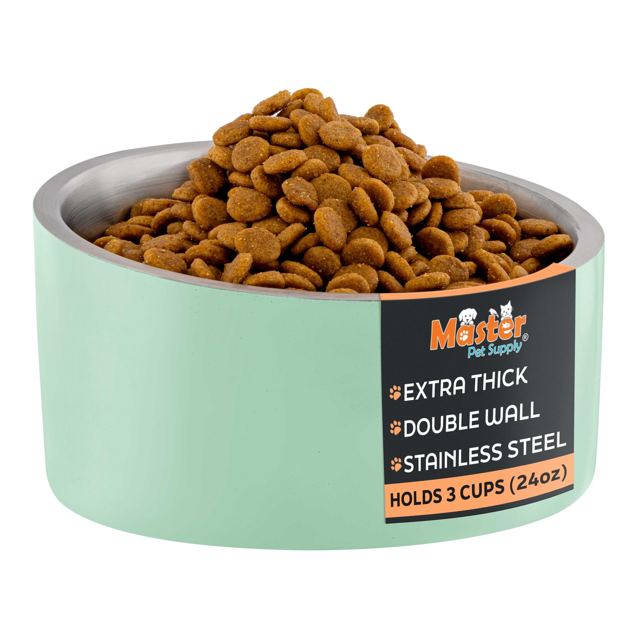 Master Pet Supply Stainless Steel Slanted Dog Cat Food Bowl - 24 oz Heavy Duty - Pistachio, Double Wall Insulated, Non-Slip Elevated Bowl for French Bulldogs Pugs Cats, Anti Rust Dishwasher Safe — image 1