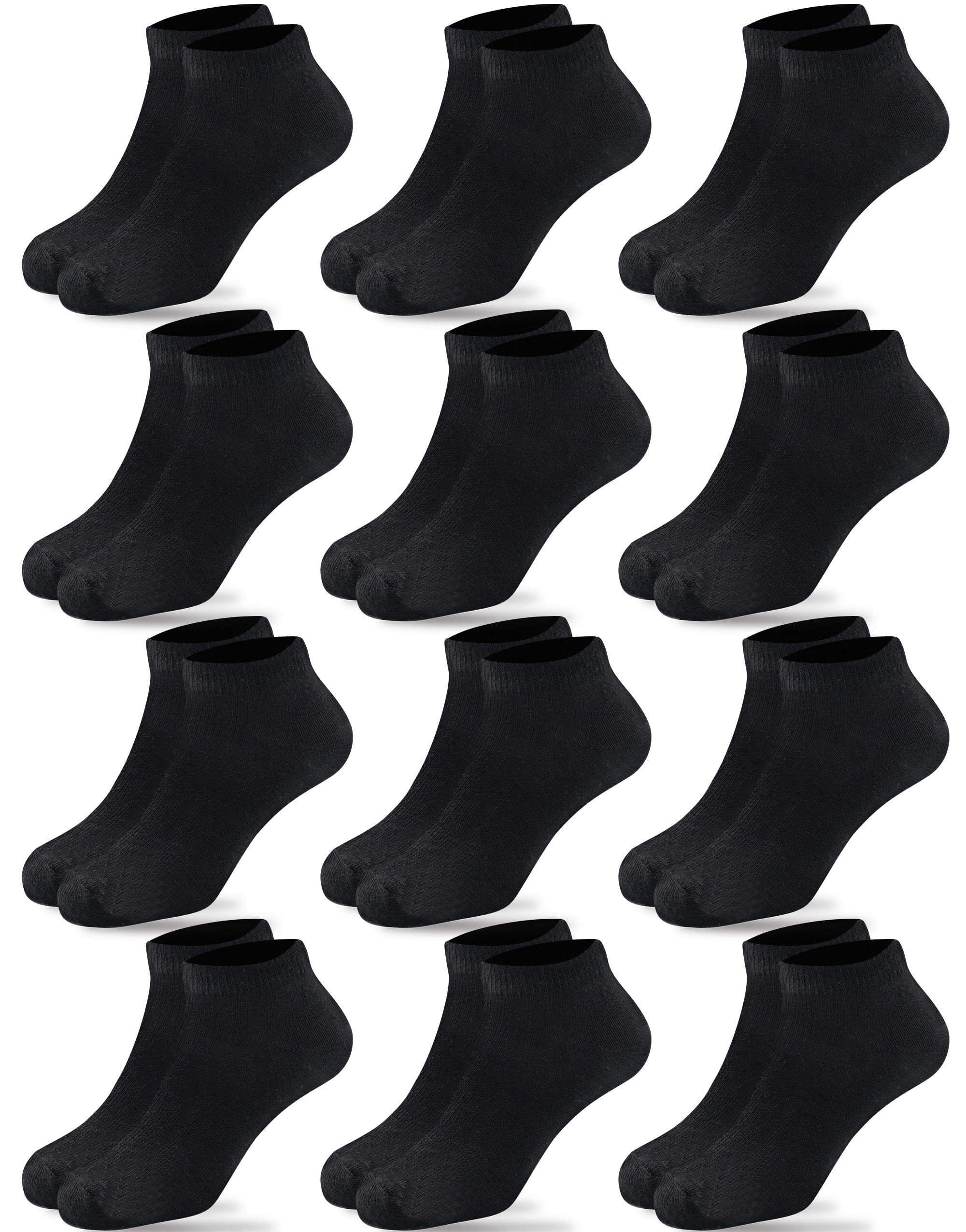 Duufin 12 Pairs Toddler Athletic Ankle Socks Toddlers Athletic Low Cut Socks Half Cushion Black Sock for Toddler Boys Girls, 2-4T
