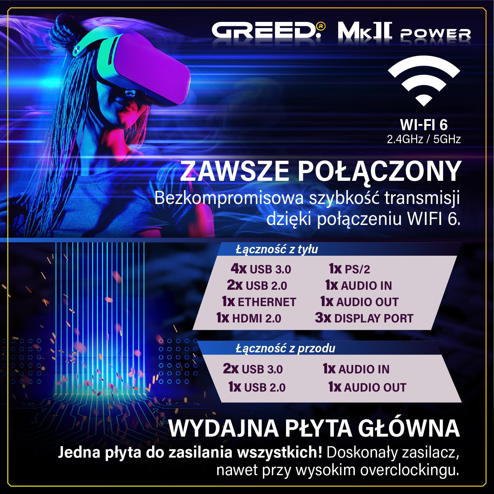 Greed® MK2 Power komputer gamingowy High End - AMD Ryzen 7 5700X + AMD Radeon RX 9070 16 GB - szybki komputer RGB + kalkulator ray tracing 4K o częstotliwości 4,6 GHz – 16 GB DDR4 RAM – 1 TB SSD