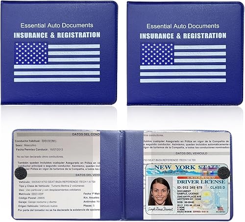 Soporte para seguro de registro de automóvil, paquete de 2 organizadores esenciales de PVC para documentos de tarjetas de automóvil con cierre de