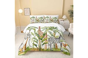 QOOMO Kids Animal Comforter Twin Size,Wild Animal Printed Comforter Set