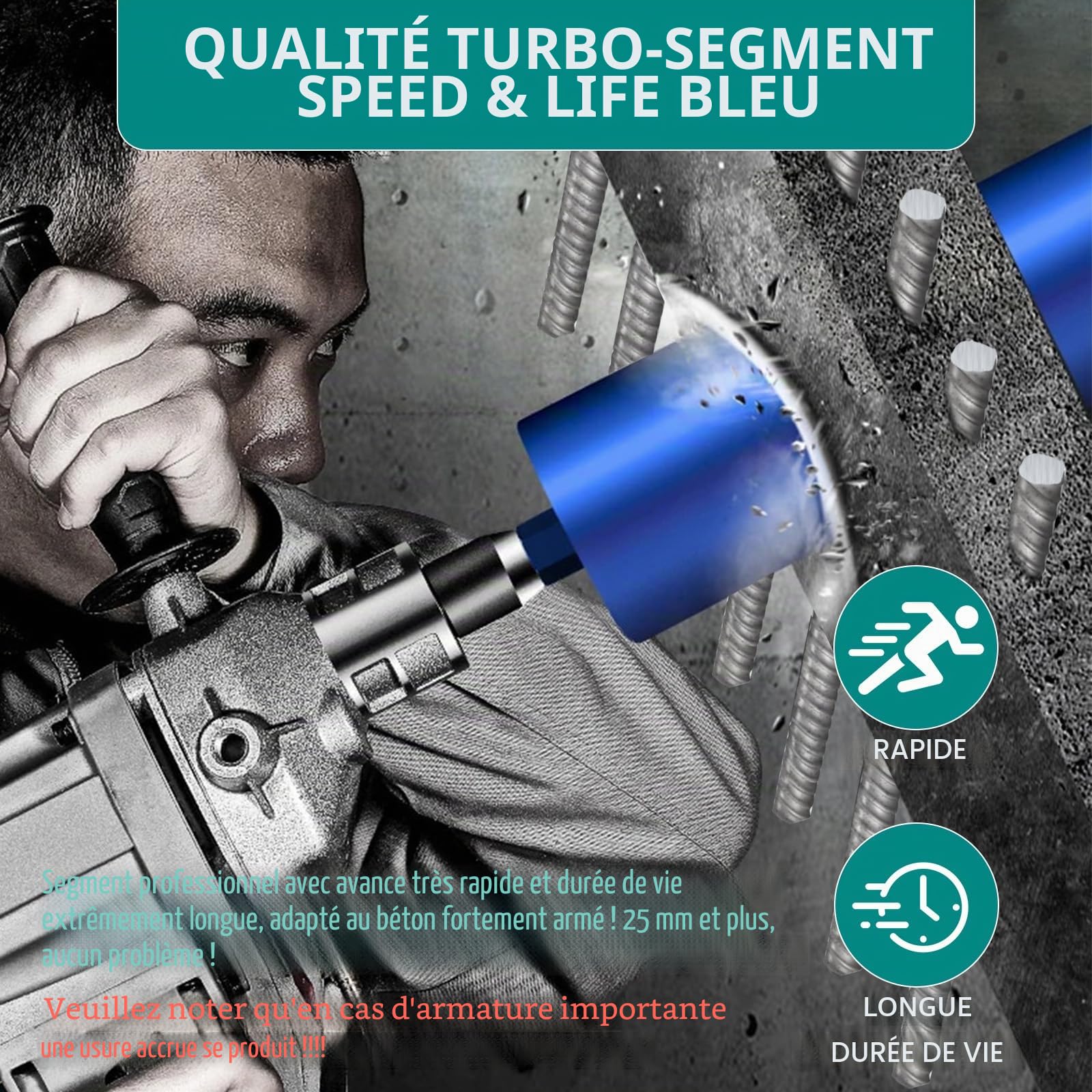Couronne de Forage Diamantée Ø92 mm/L460mm, 1 1/4" UNC Trépan Carotteuse