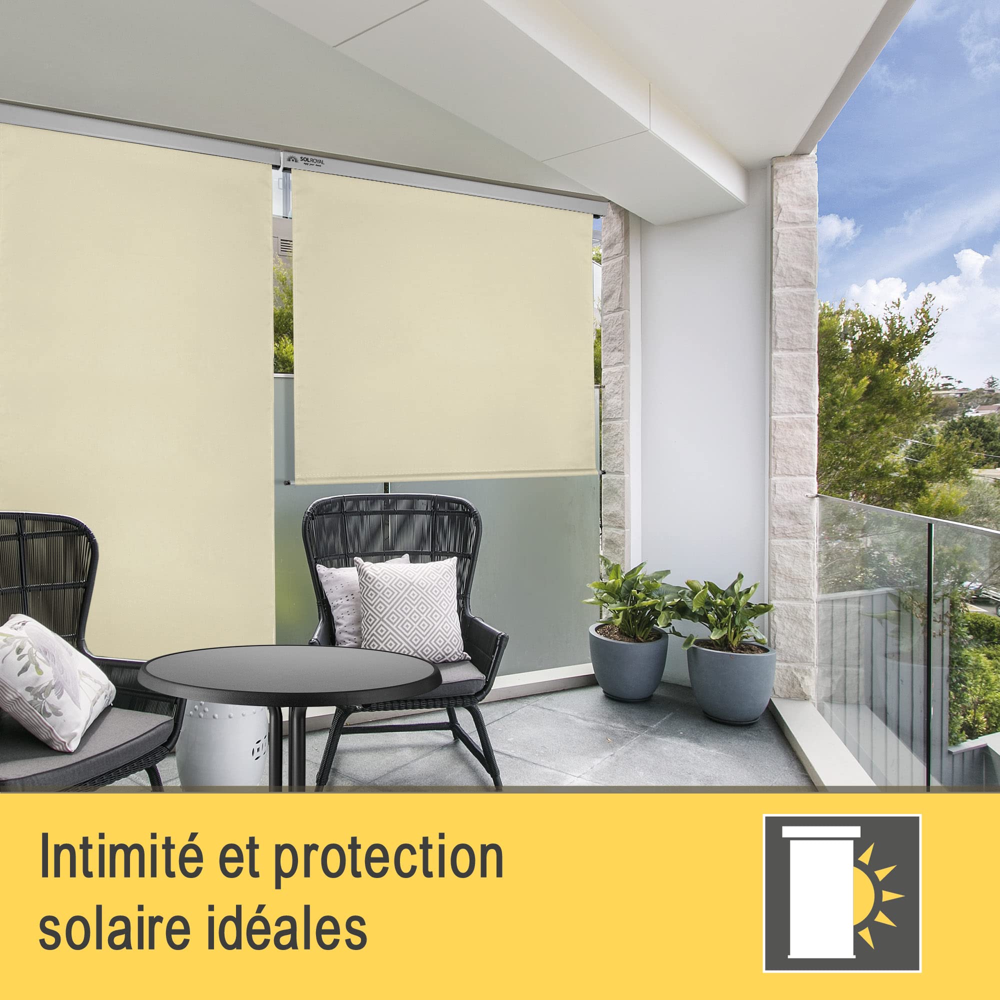 Sol Royal Store Vertical Brise-Vue de Balcon Robuste manivelle Amovible | 180x250cm beige protection solaire terrasse jardin résistant aux intempéries Hydrofuge MS5