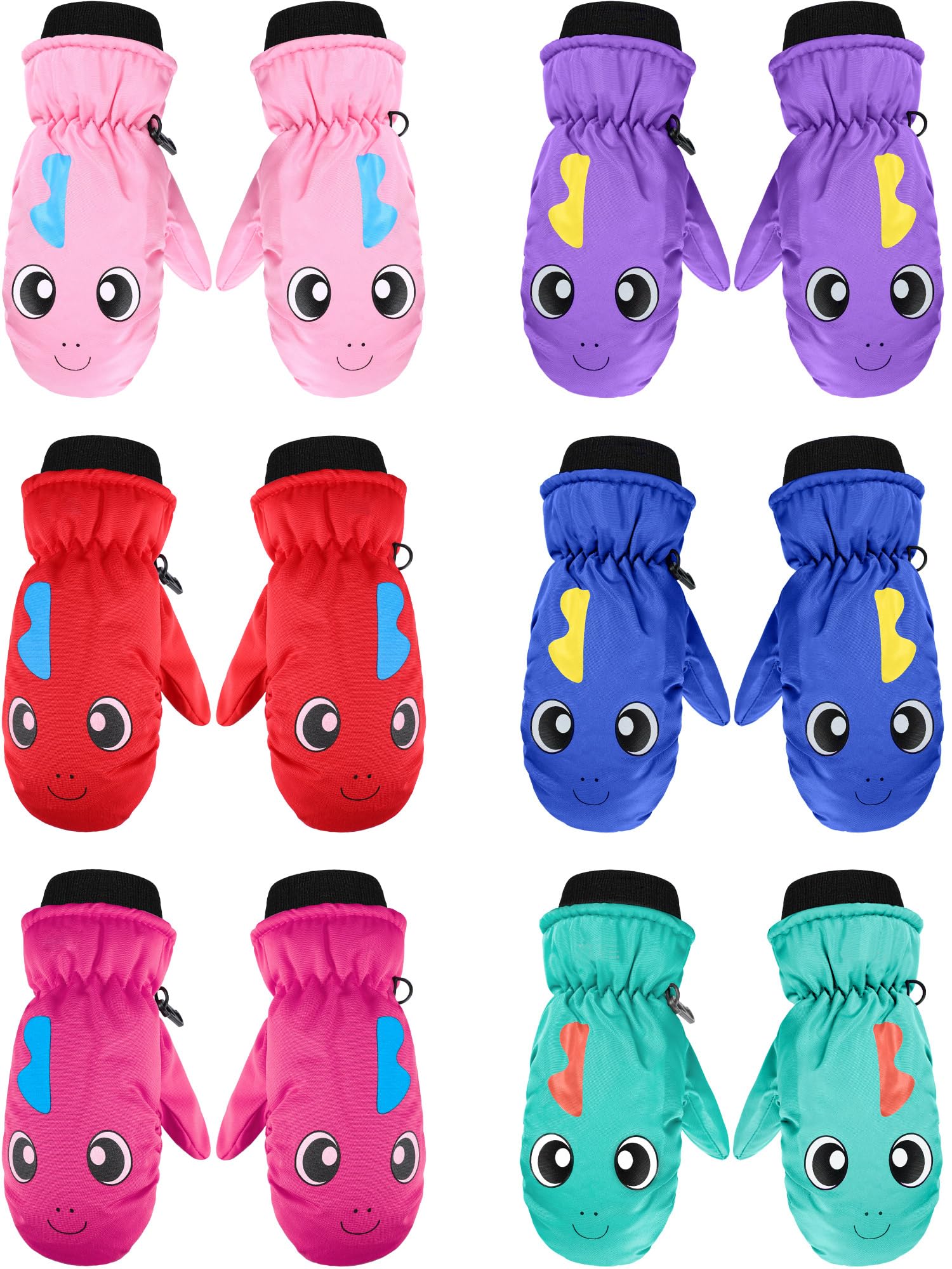SATINIOR 6 Pairs Kids Waterproof Mittens Bulk Toddler Snow Gloves Winter Ski Mittens for 1-12 Years Girls Boys