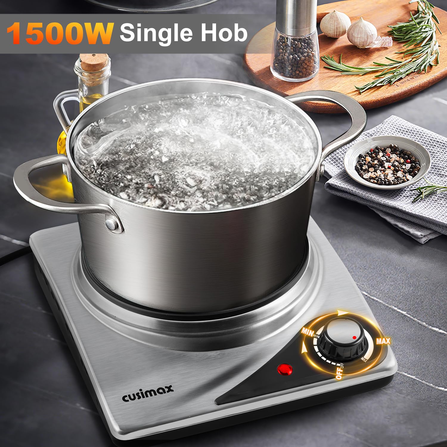 Plaque chauffante Cusimax, mono brûleur électrique 1500 W, réchaud
