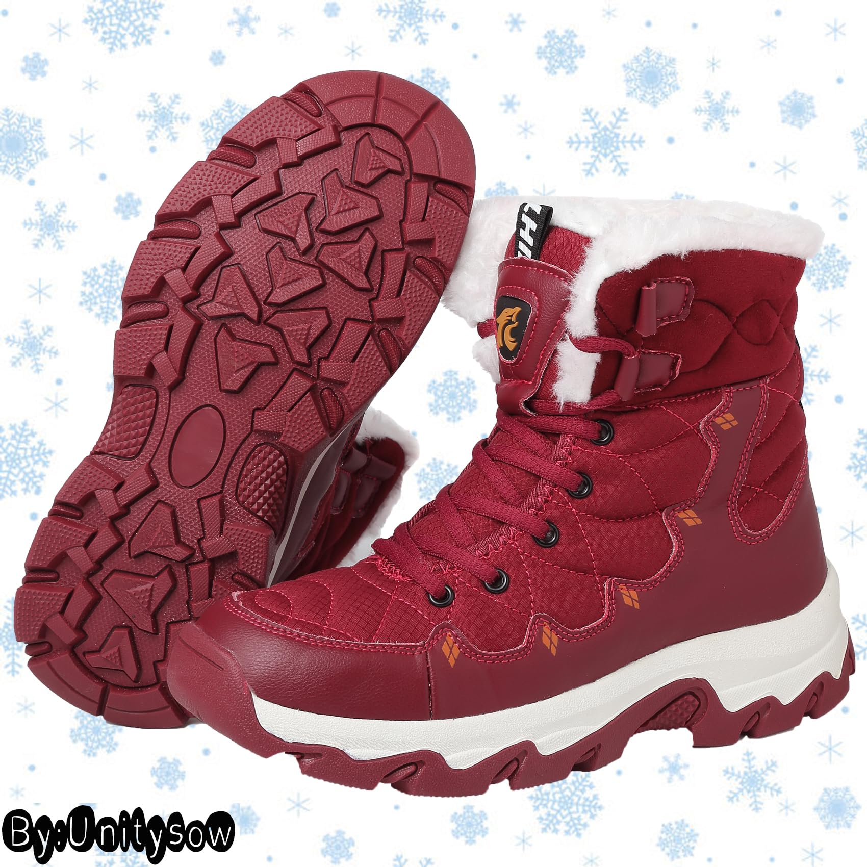 Unitysow Stivali da Neve Uomo Donna Caldi Pelliccia Stivali da Invernali Outdoor Impermeabili Scarpe da Neve Casual Stringate Stivaletti Scarpe da Inverno