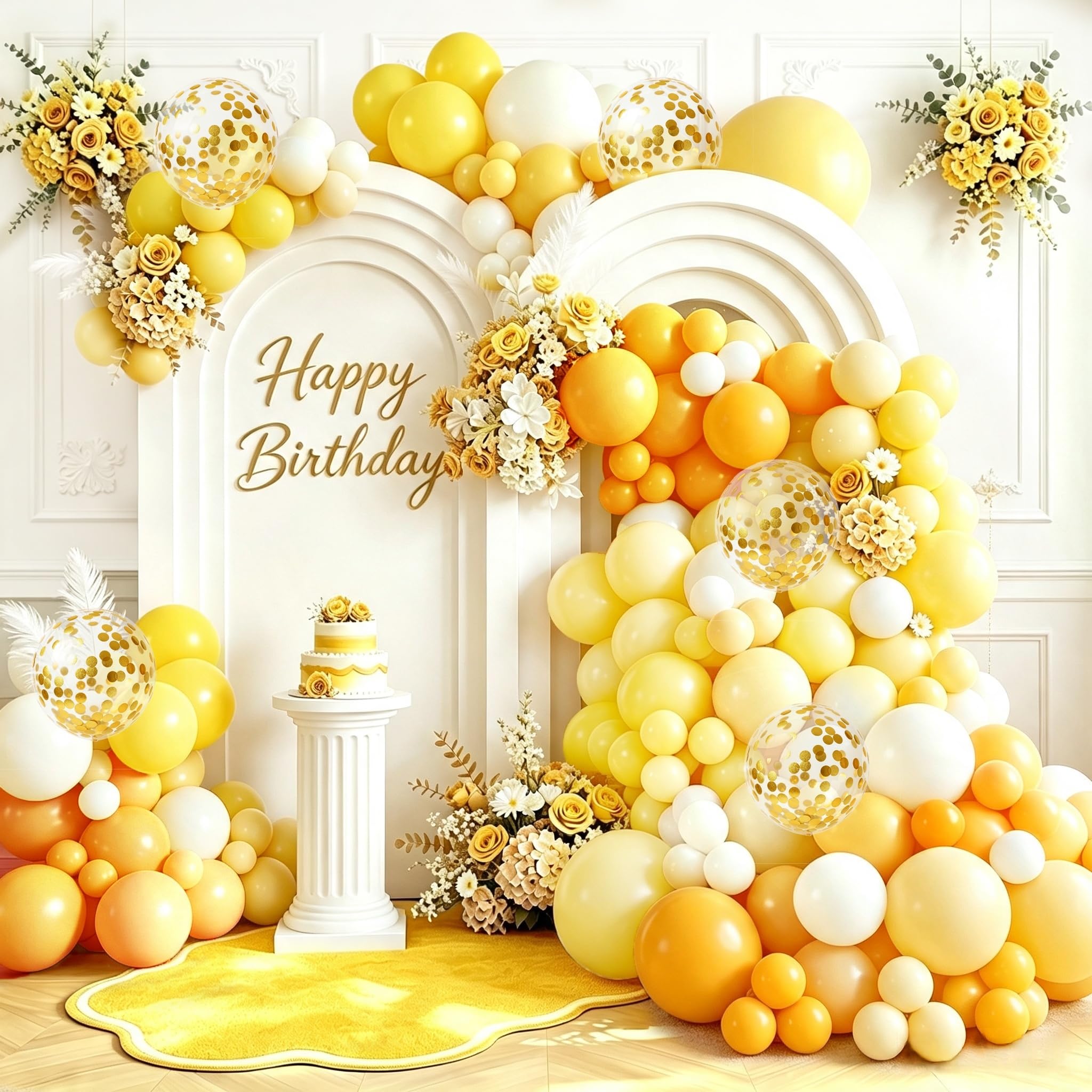 Yellow Balloon Arch Kit, 159Pcs White Mustard Yellow Helium Balloon Garland