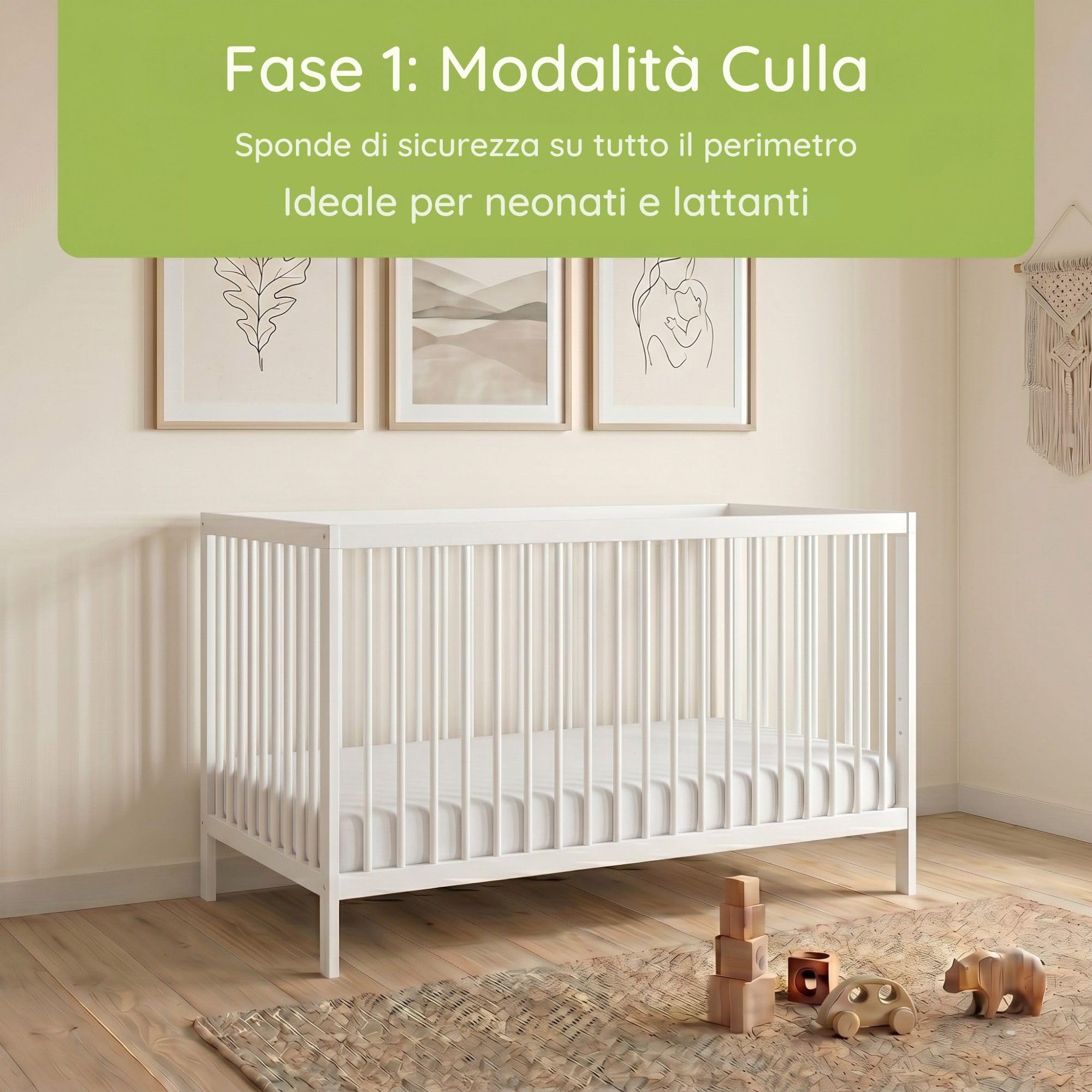 Kids Collective Lettino per Neonati Lettino a sponde con Protezione anticaduta Robusto Legno di faggio Lettino Junior Prodotto in Europa Mobili per camerette e camere dei Ragazzi | 70x140 cm | Bianco