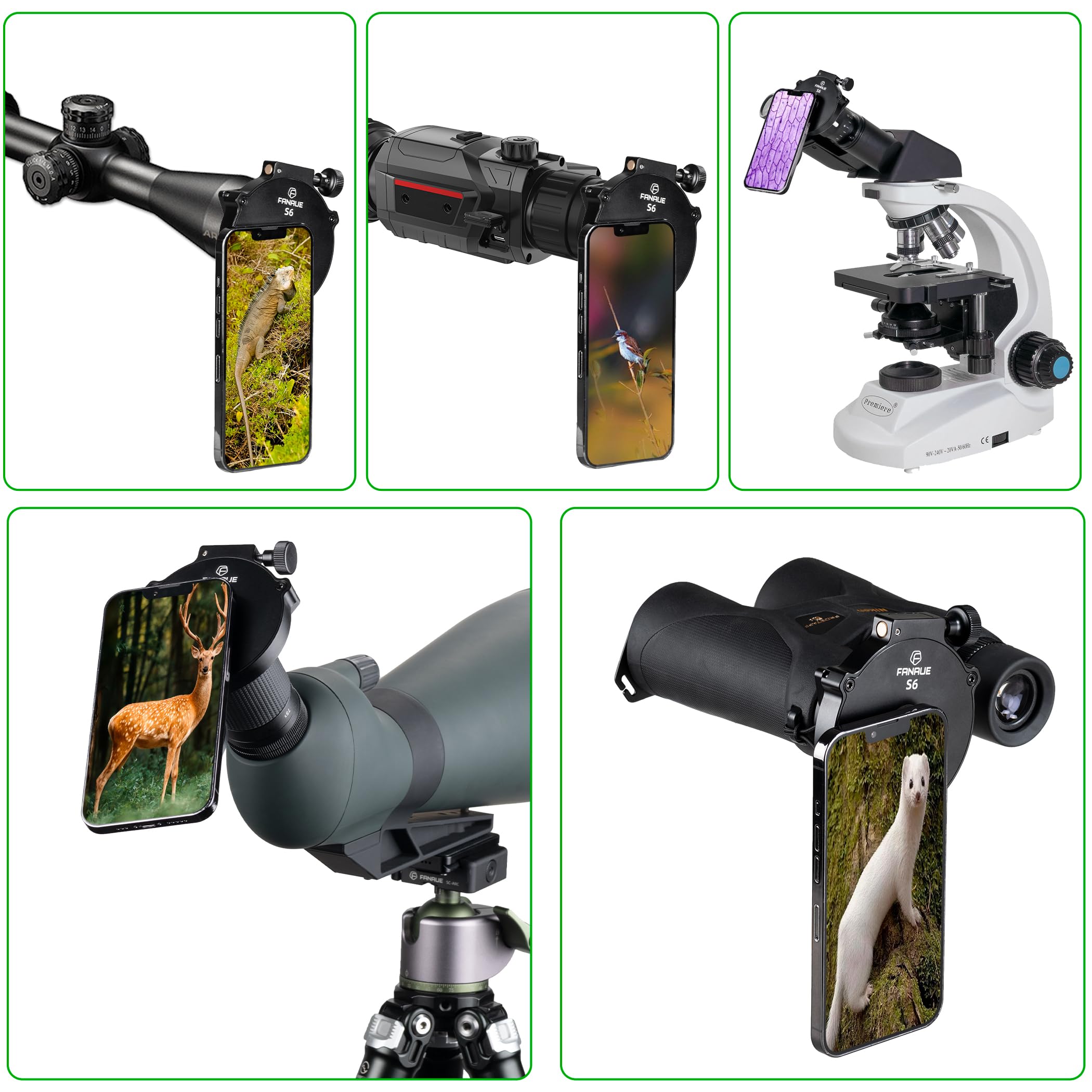 FANAUE Adaptador de teléfono telescópico, soporte de teléfono inteligente para prismáticos, microscopio monocular, soporte magnético para teléfono celular para fotografía de cámara