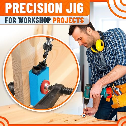 Miniatura 8 de Kit de plantillas de agujero de bolsillo de 14 piezas para carpintería, plantilla de tornillo de bolsillo de aluminio ± 0.008 in de precisión, guía