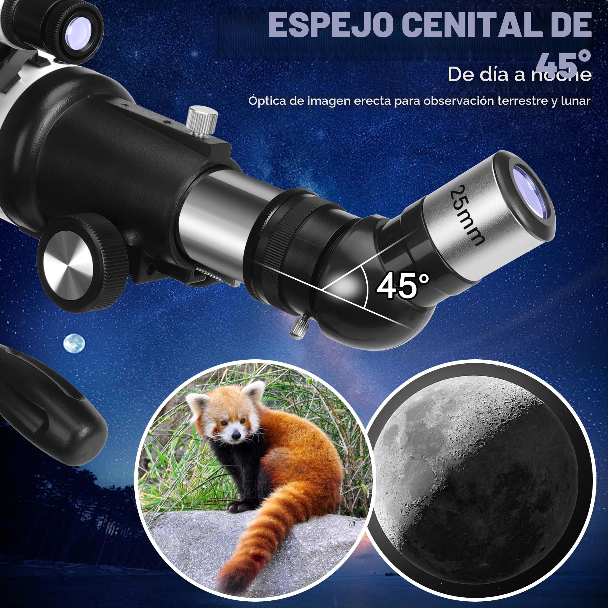 MEEZAA Telescopio, Telescopio Astronómico Adultos Profesional, 70/700mm Telescopios Refractor para Adultos y Principiantes, Portatil y Potente 28x-210x con Trípode, Adaptador de Teléfono y Bolsa