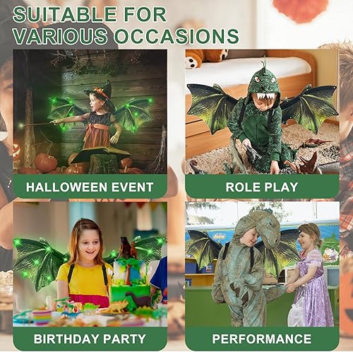 Miniatura 7 de Alas de dragón eléctricas para niños y niñas, alas de dragón retráctiles con luz LED, accesorios de alas de dragón de Halloween, disfraz de alas de
