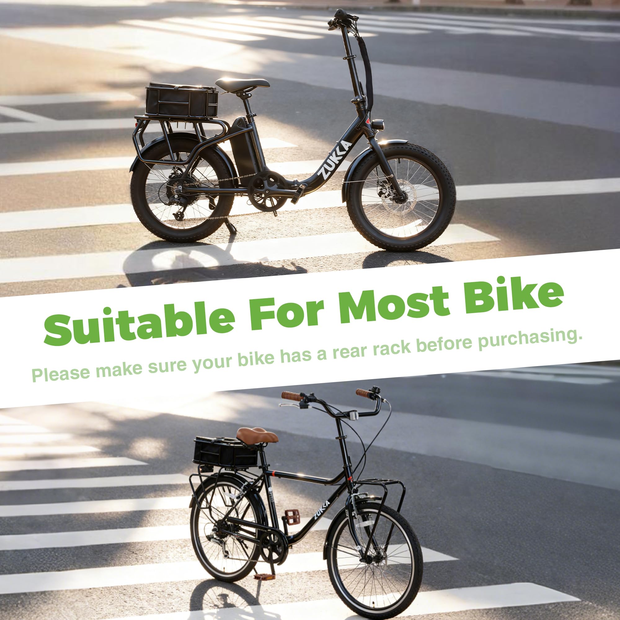 ZUKKA Cesta trasera de bicicleta para bicicletas eléctricas, cesta grande de metal trasera con forro grueso para bicicleta, bicicleta eléctrica, 43 × 32 × 15 cm