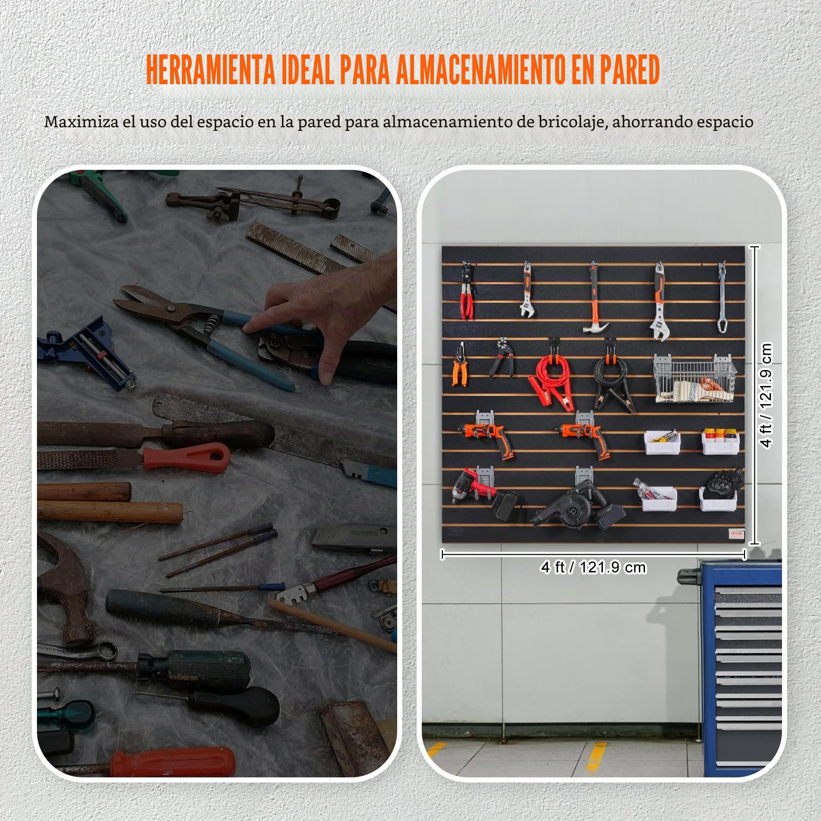 VEVOR Panel de Listones de Pared para Garaje 121,9 x 60,96 cm Panel de Almacenamiento de Herramientas 2 PCS Capacidad de 11,3 kg para Tienda Minorista, Organización de Almacenamiento de Manualidades