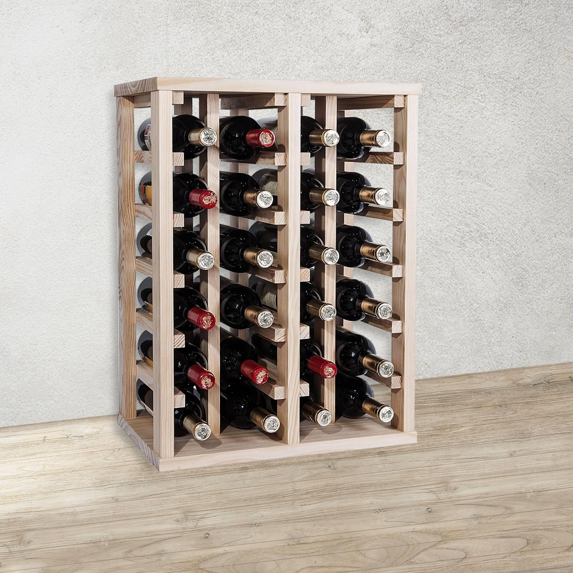 WELL HOME MOBILIARIO & DECORACIÓN Botellero en Madera de Pino con 24 estantes SIN barnizar H.66cm, 45 x 31.5 x 61 cm