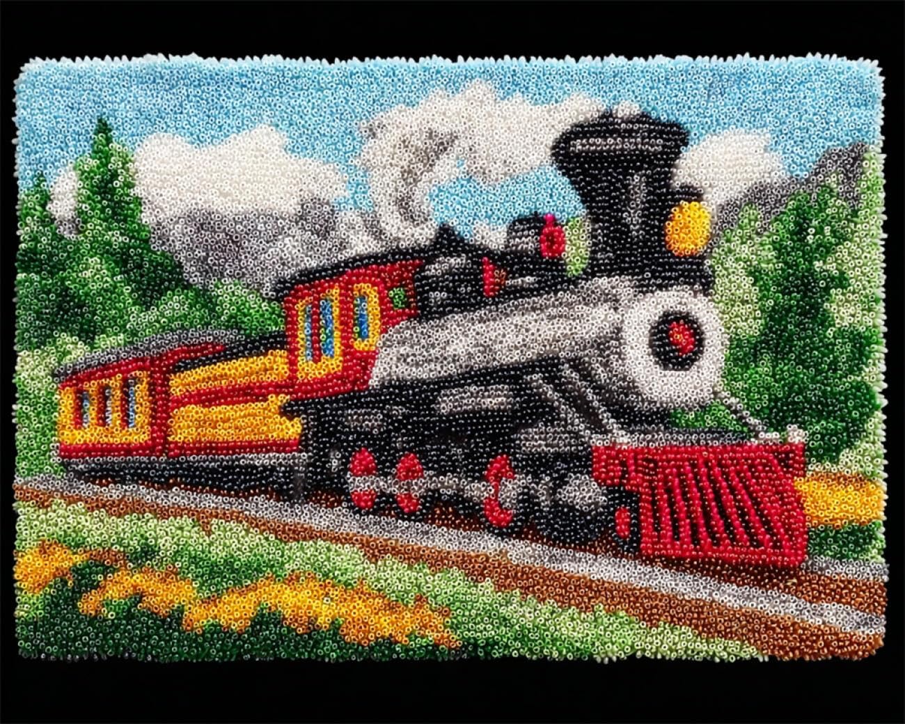 AMBATTERY Rug Making Kit Vintage Train DIY Rug Making Kit for Adults，Cross Stitch Kits Carpet Needlework for Beginners Home Decor 33x45in