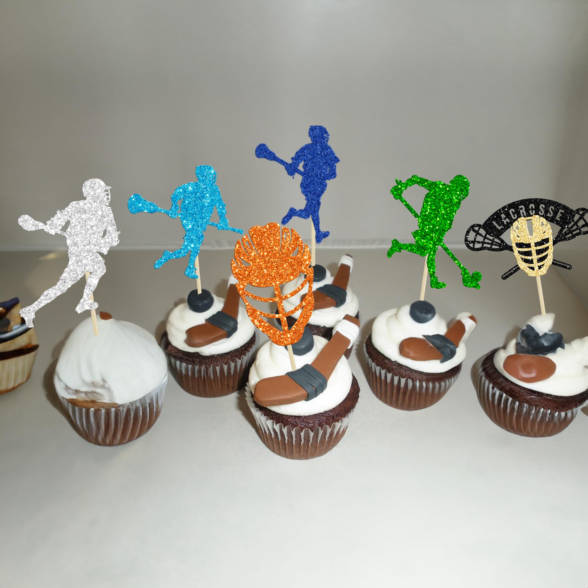 18pcs Black Glitter Lacrosse Player Cupcake Toppers - Sport Theme Birthday Party Decor For Men & Women - View #6