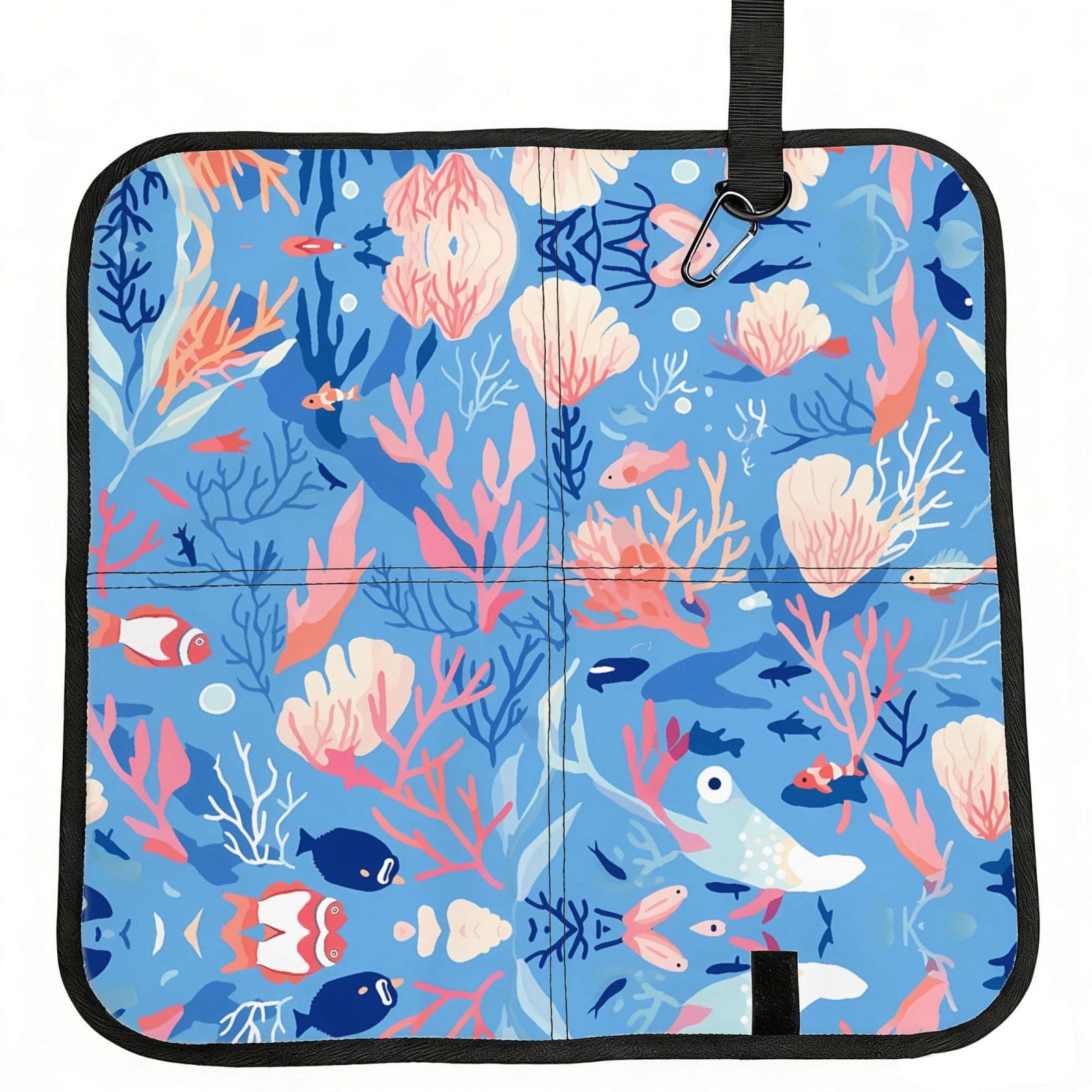 MROWYC Fish and corals Printed Foldable Seat Cushion - Portable with Carabiner, for Stadium, Camping, Hiking