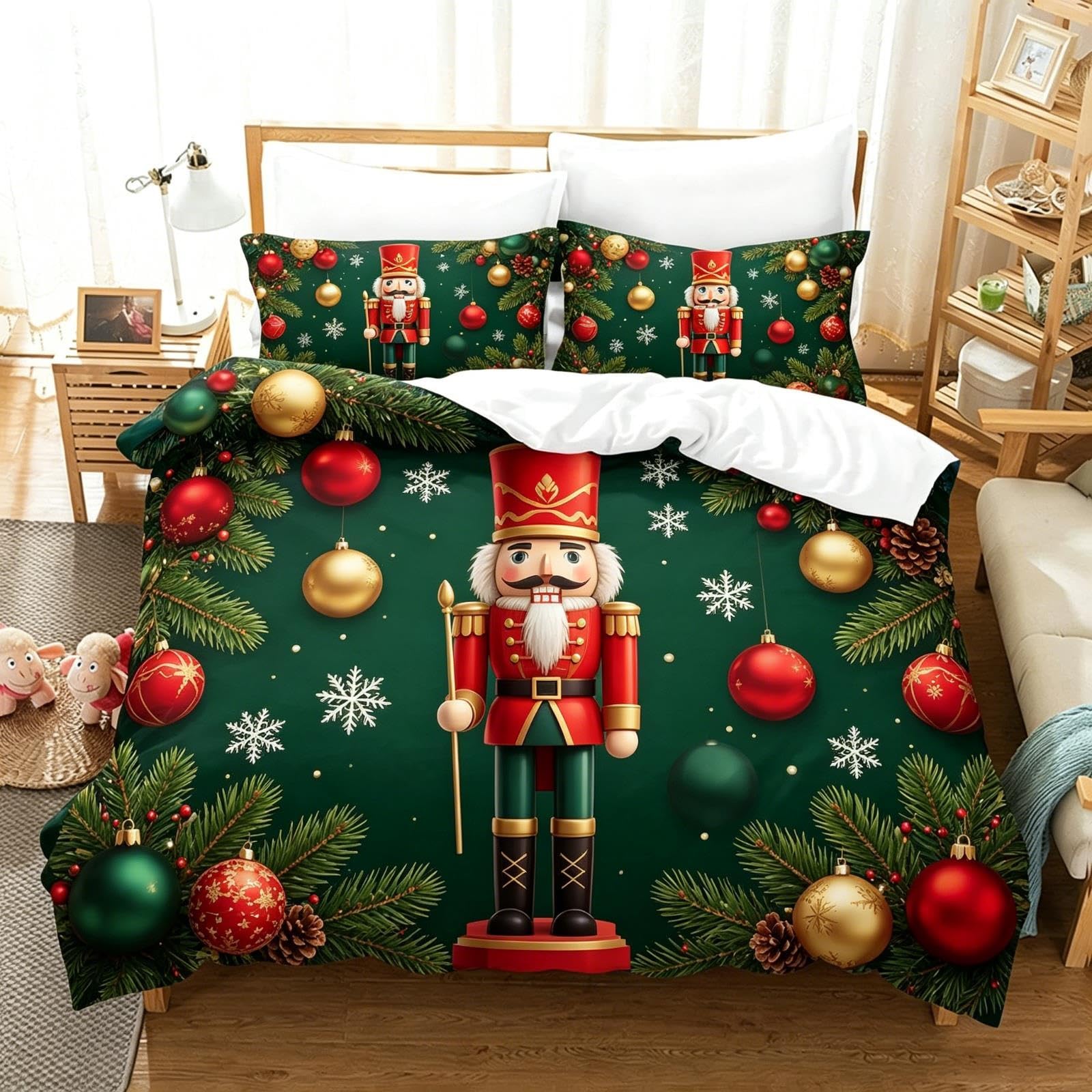 Weihnachten Bettbezug 3-teilig 2 Kissenbezüge Set weich warm, Set