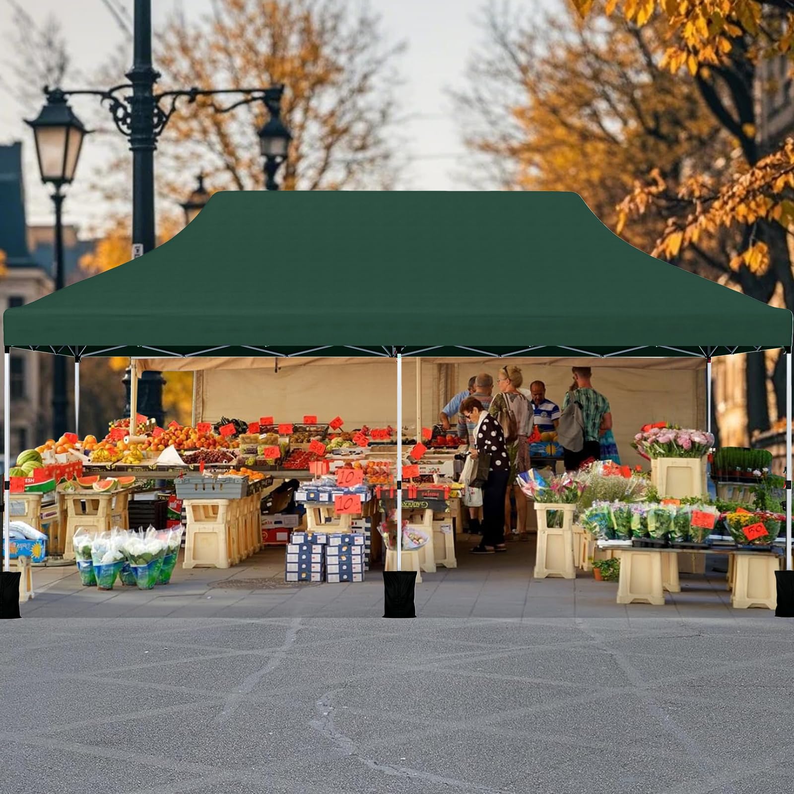 COSTWAY Carpa Plegable 3x6m, Pergolas de Jardin Pop UP, Protección UV 50+ Impermeable, Bolsa de Transporte, Cenadores Pabellón Jardin Exteriores, 6 Sacos de Arena (Verde)
