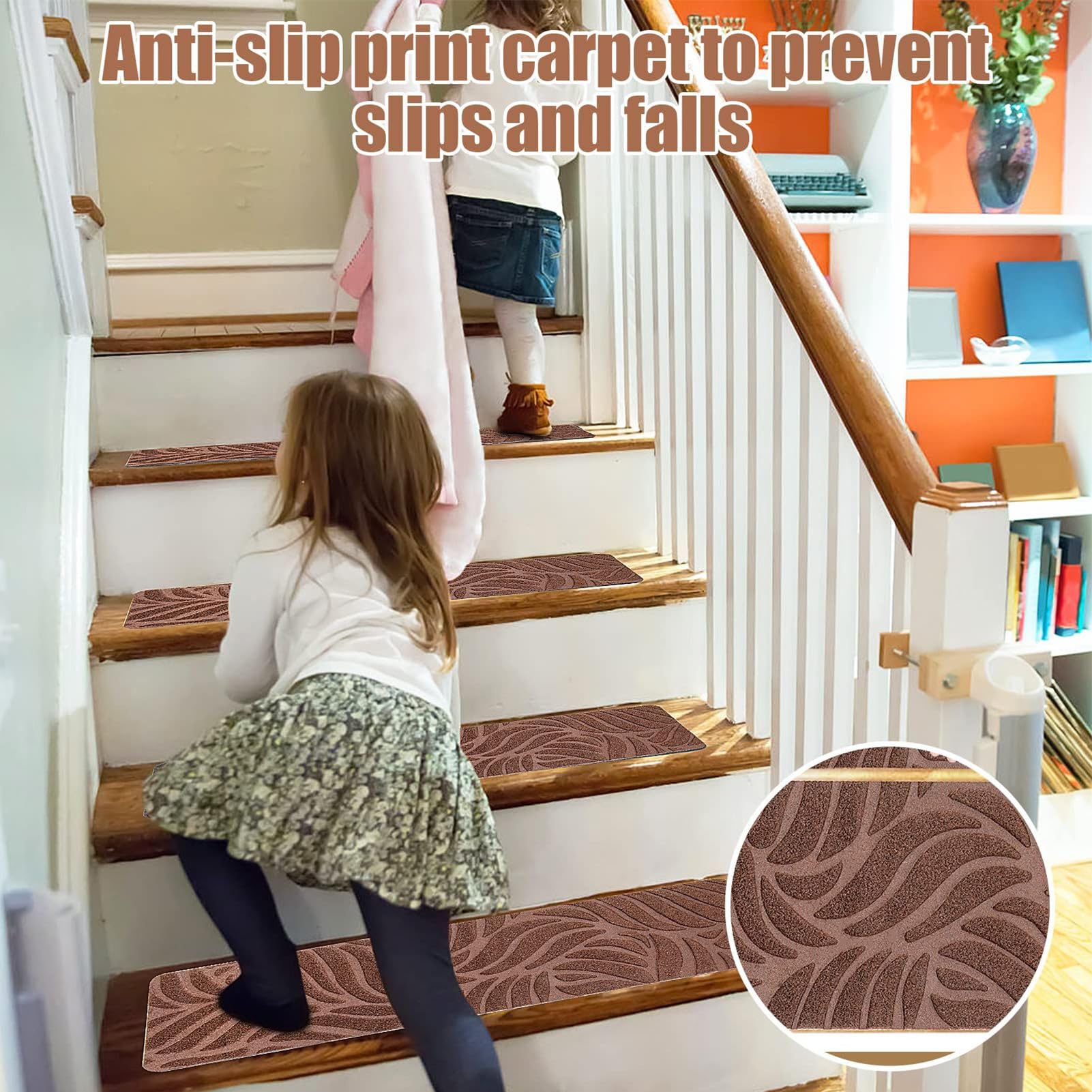Alfombra de Escaleras Alfombra Adhesiva Antideslizante Reutilizable para | 15 Piezas Alfombrilla Antideslizante Escalones Madera para Pasillo de Escalera Interior, Niños, Anciano