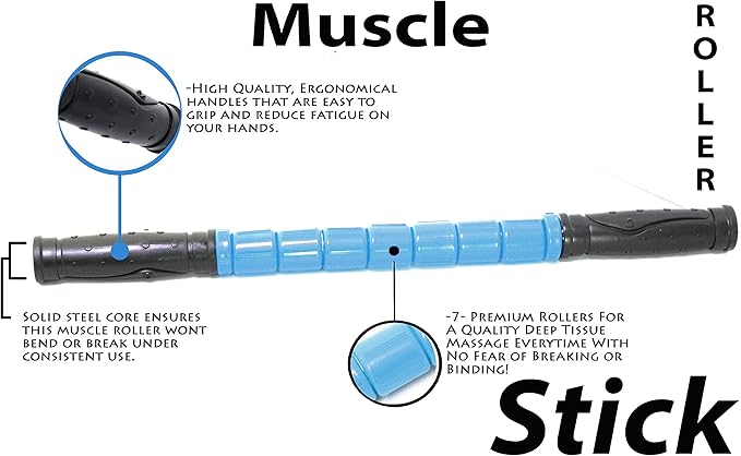 The Stick Massage Roller Original is a popular muscle roller massage stick designed to help relieve muscle tension and tightness in the legs. It features a solid core with 8 rotating spindles that work together to provide a deep tissue massage experience. The unique design allows for targeted pressure to help break up muscle knots and improve circulation in the muscles.