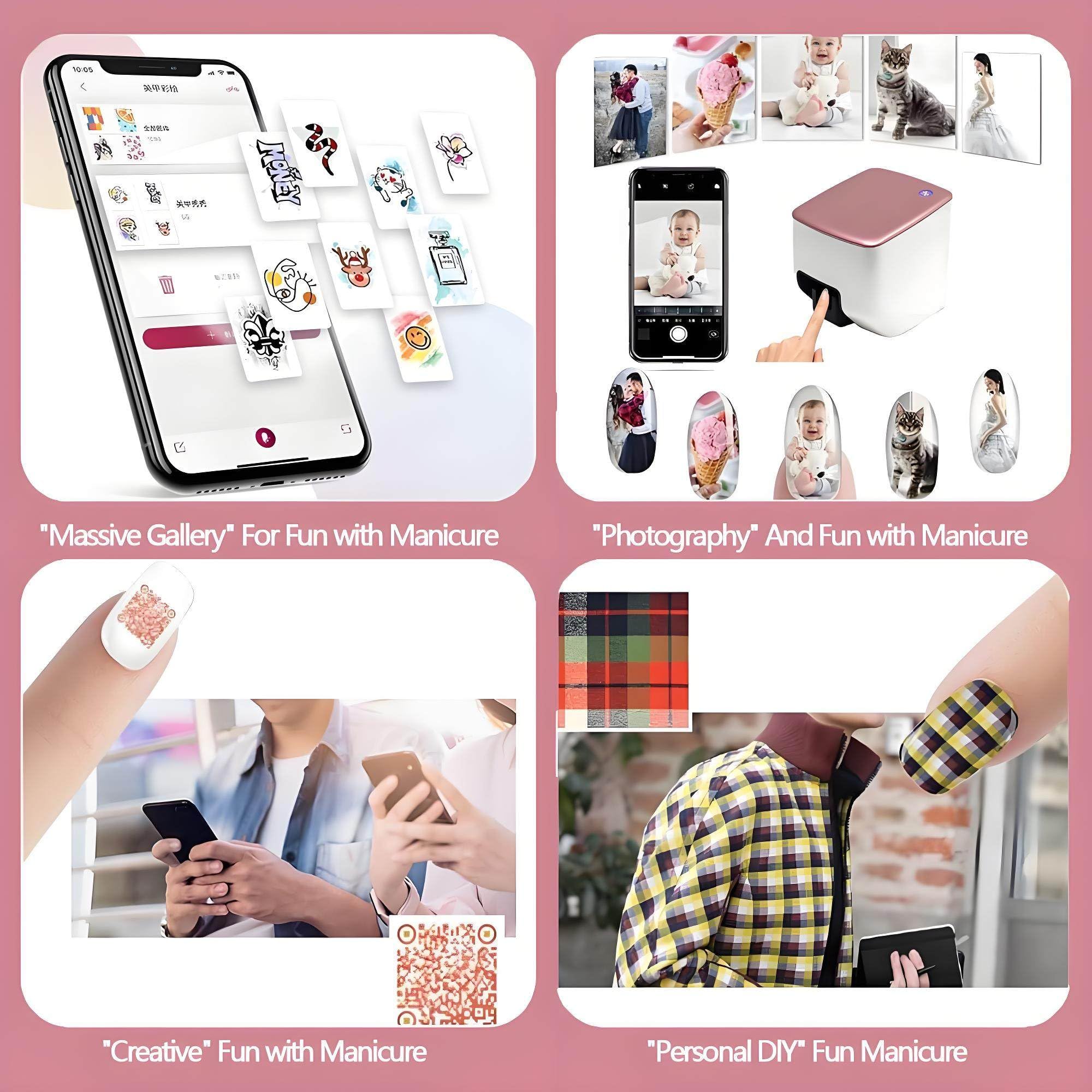 Kit per Nail Art Fai da Te, Macchina Portatile per La Pittura delle Unghie 3D, Stampante per Unghie Fai da Te con Controllo Tramite App Mobile, Stampa Rapida in 10 Secondi
