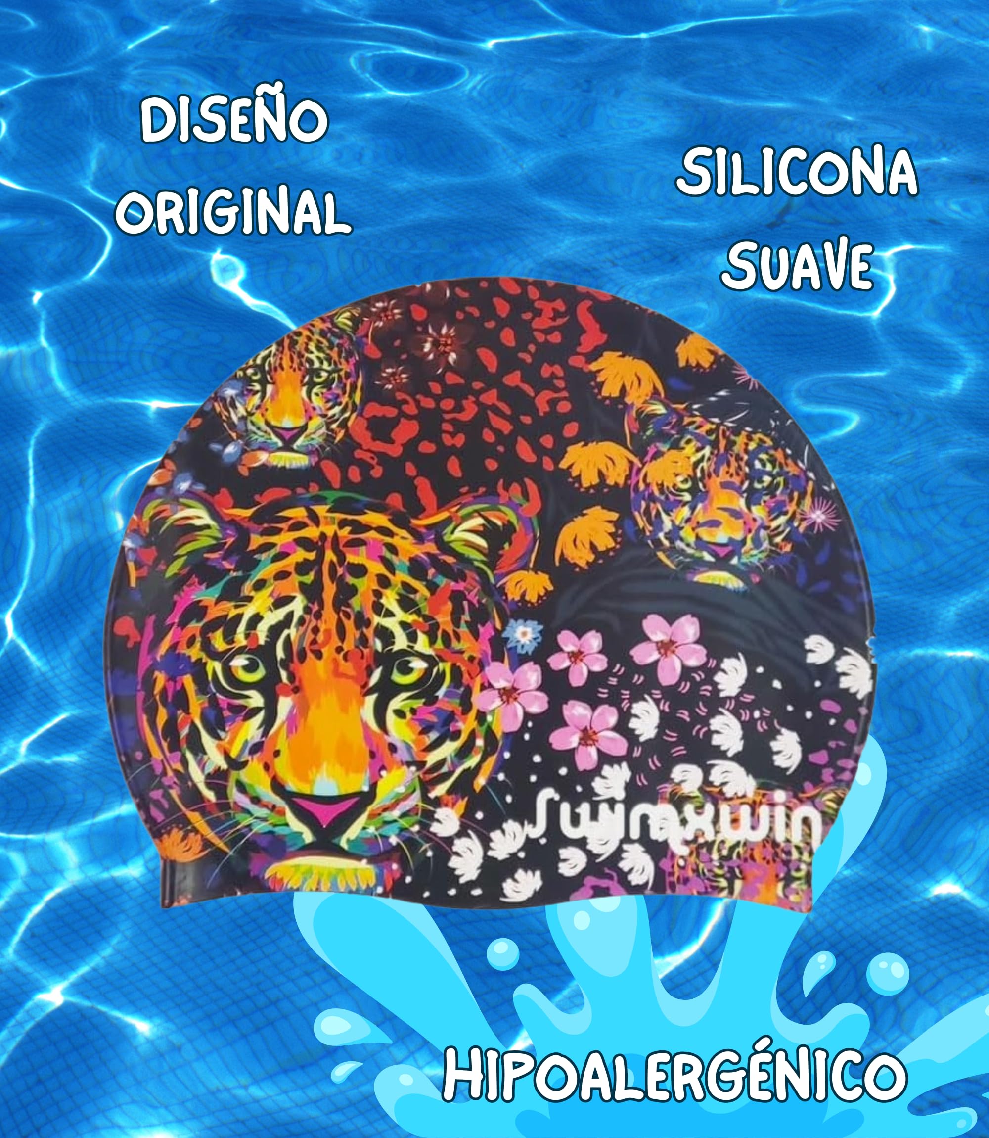 Leopard Gorro Natacion Silicona Piscina Mujer Nina Unisex Desde 5 Anos Diseno Leopardo Original Colorido Entrenamiento Aquagym Waterpolo Regalo Deportivo Familiar Pro