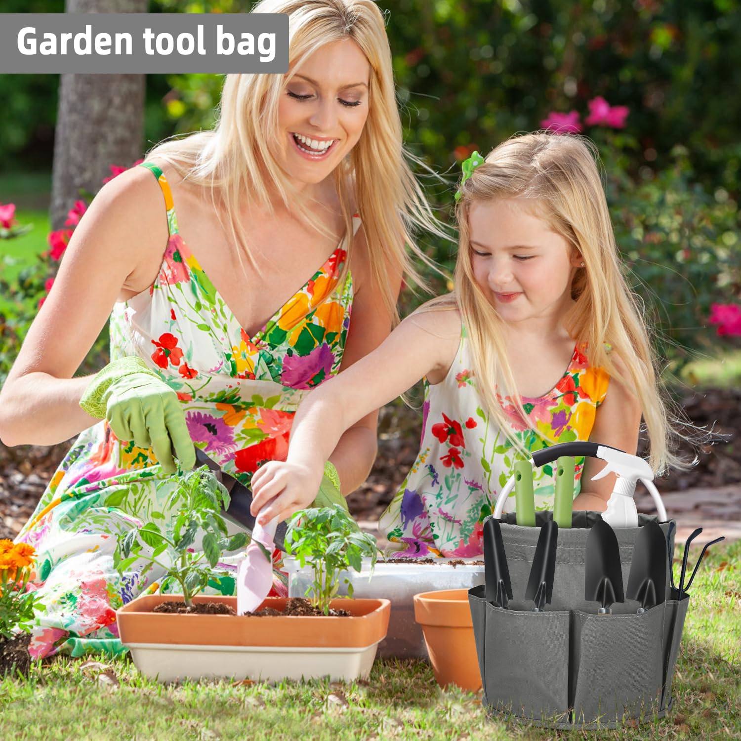 Cestas para Herramientas con 6 Bolsillos,Bolsa de Jardin Herramientas Plegable,Bolsa Organizadora Para Guardar Cosas en Casa, ir de Compras, Excursiones al Aire Libre, Picnics(Gris)