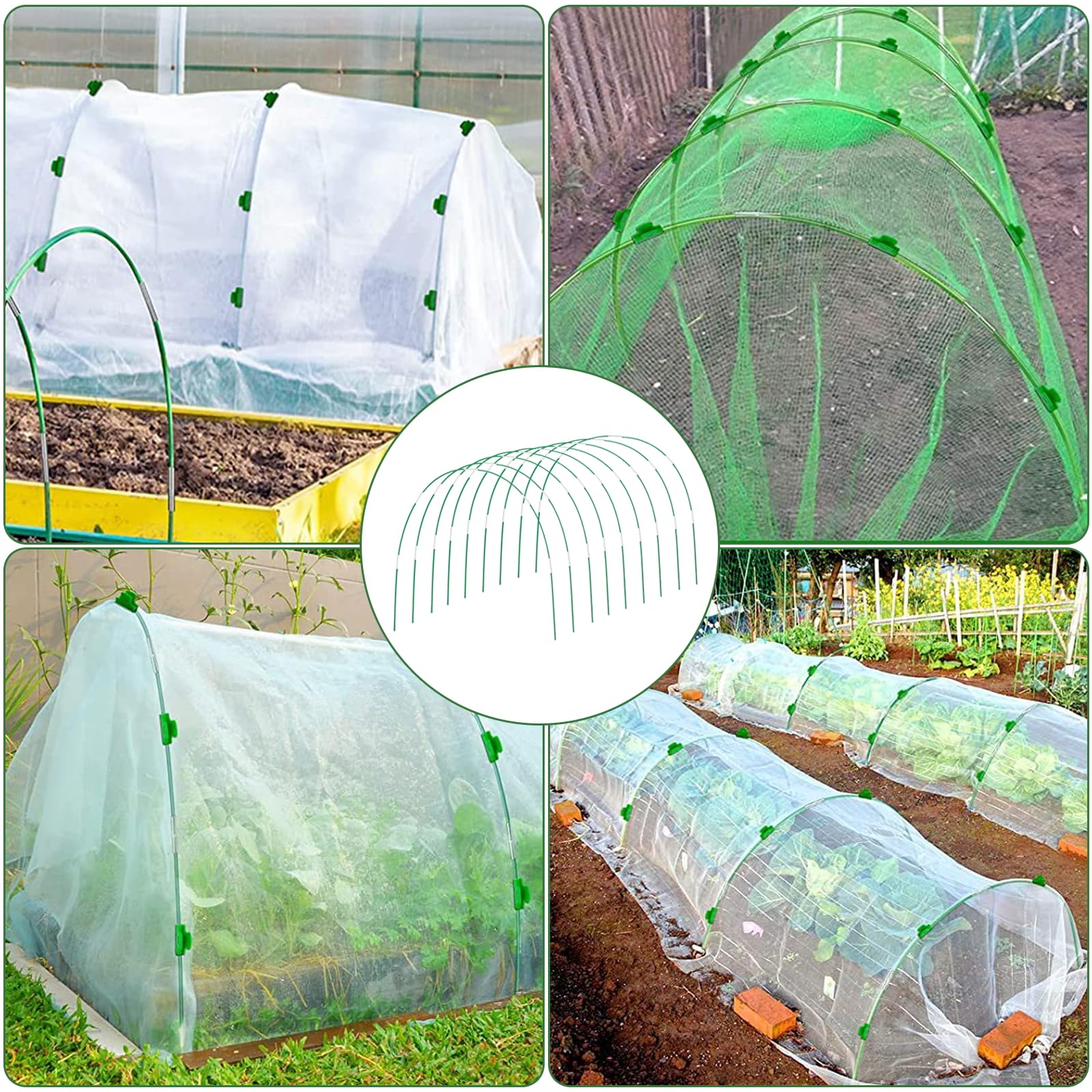 OdiuK Greenhouse Hoops for Raised Beds 36pcs 17in Garden Hoops for Netting Tunnel Detachable Fiberglass Plant Hoops with 18 Netting Clips Support Hoops - Image 3