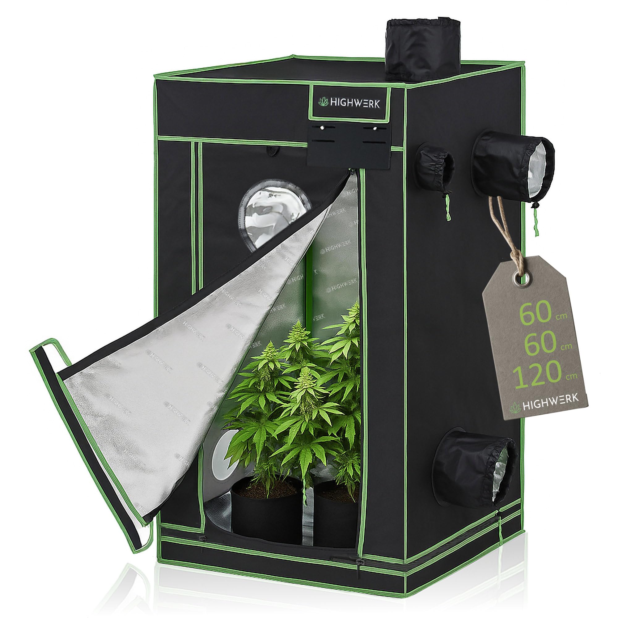 Tienda de cultivo de 60 x 60 x 120 cm | Tienda de cultivo interior para cultivo de plantas | negro y verde | caja de cultivo, para cultivo doméstico, armario de cultivo, tienda de cultivo