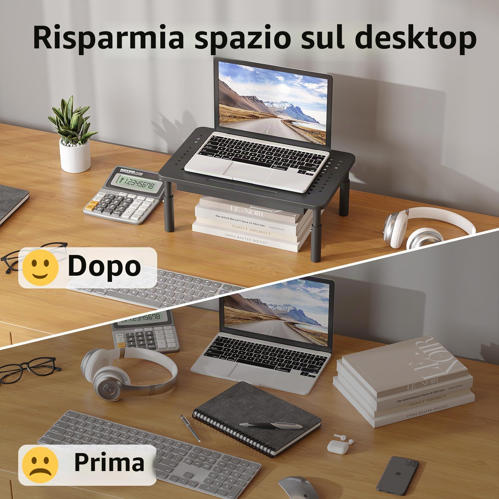 BONTEC Supporto per Monitor con Cassetto con Piattaforma a Rete per Laptop, Computer, iMac, PC, Fino a 20KG