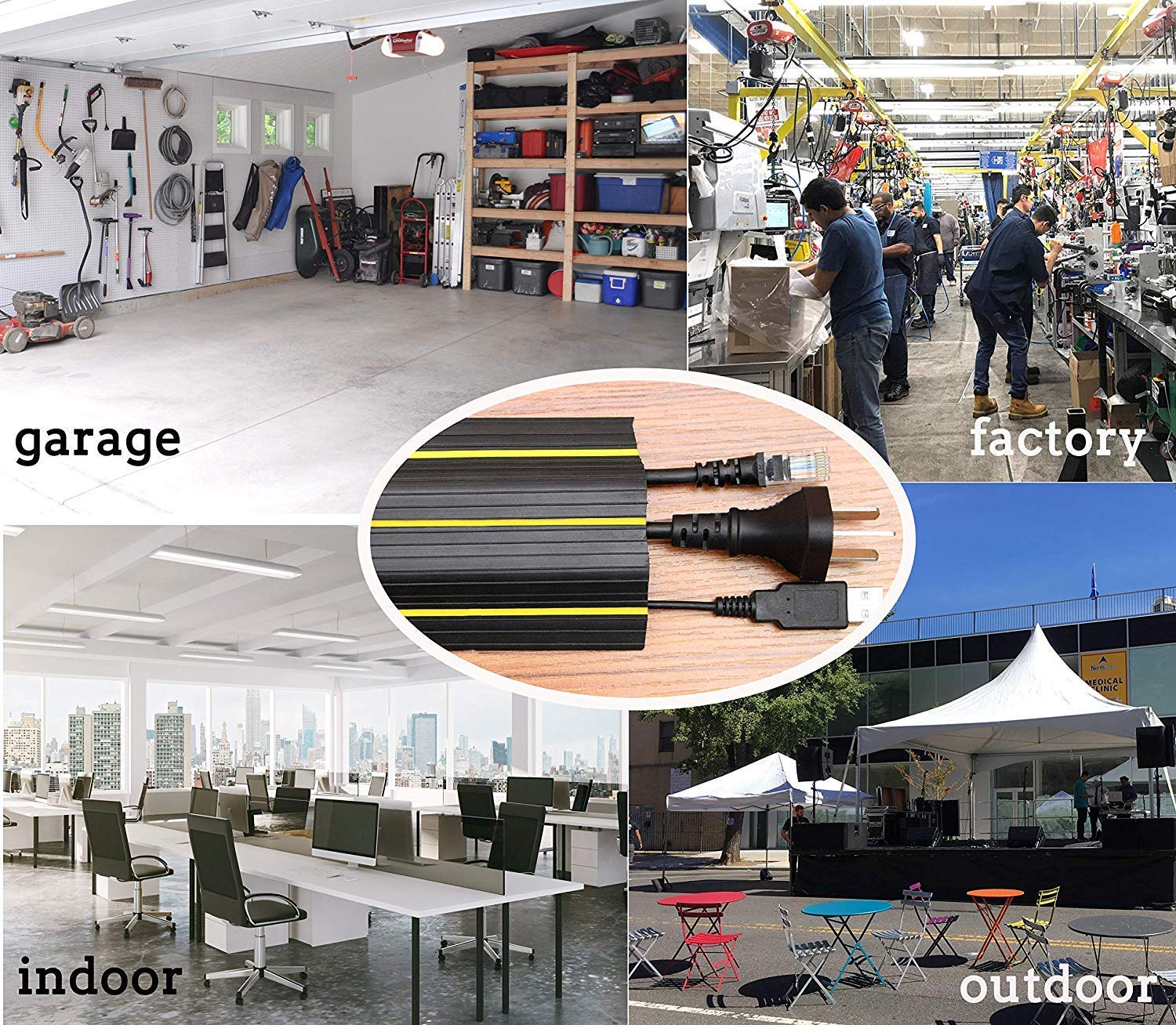 Cable Cover Floor, 10 Ft (3 M) Heavy Duty Cable Floor Protector 3 Cord