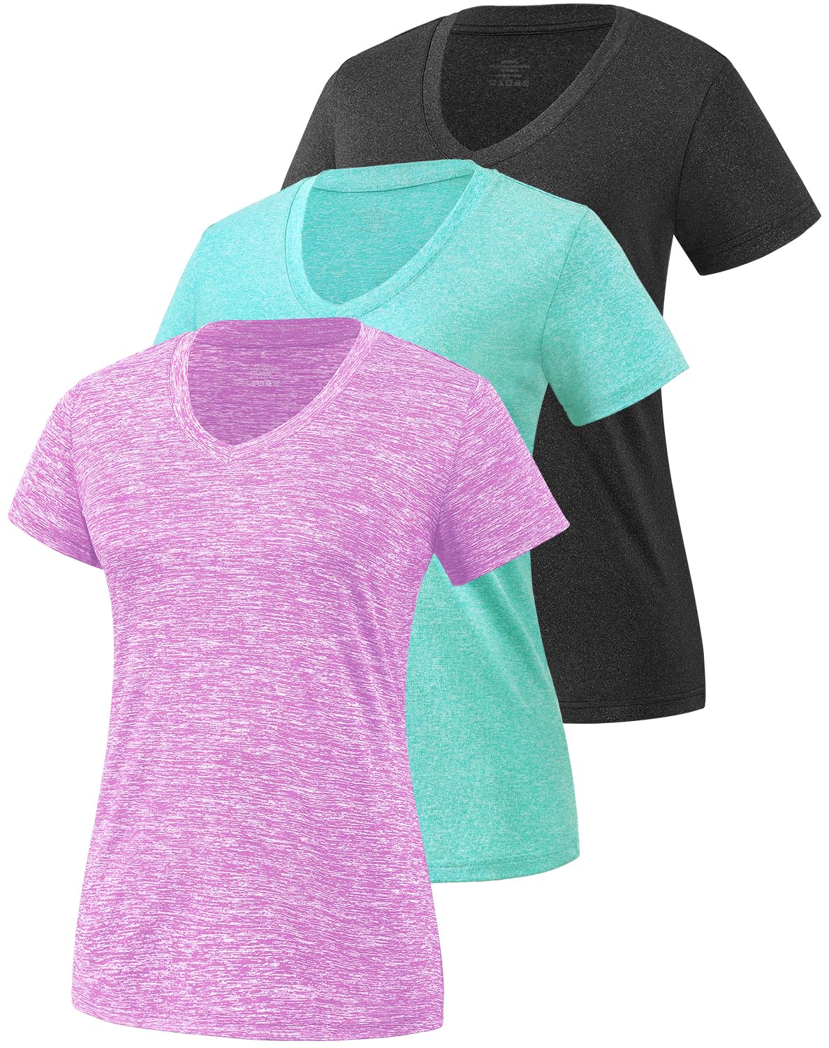 Ullnoy Lot de 3 t-shirts de sport pour femme - Séchage rapide - Coupe ample - Col en V - Manches courtes