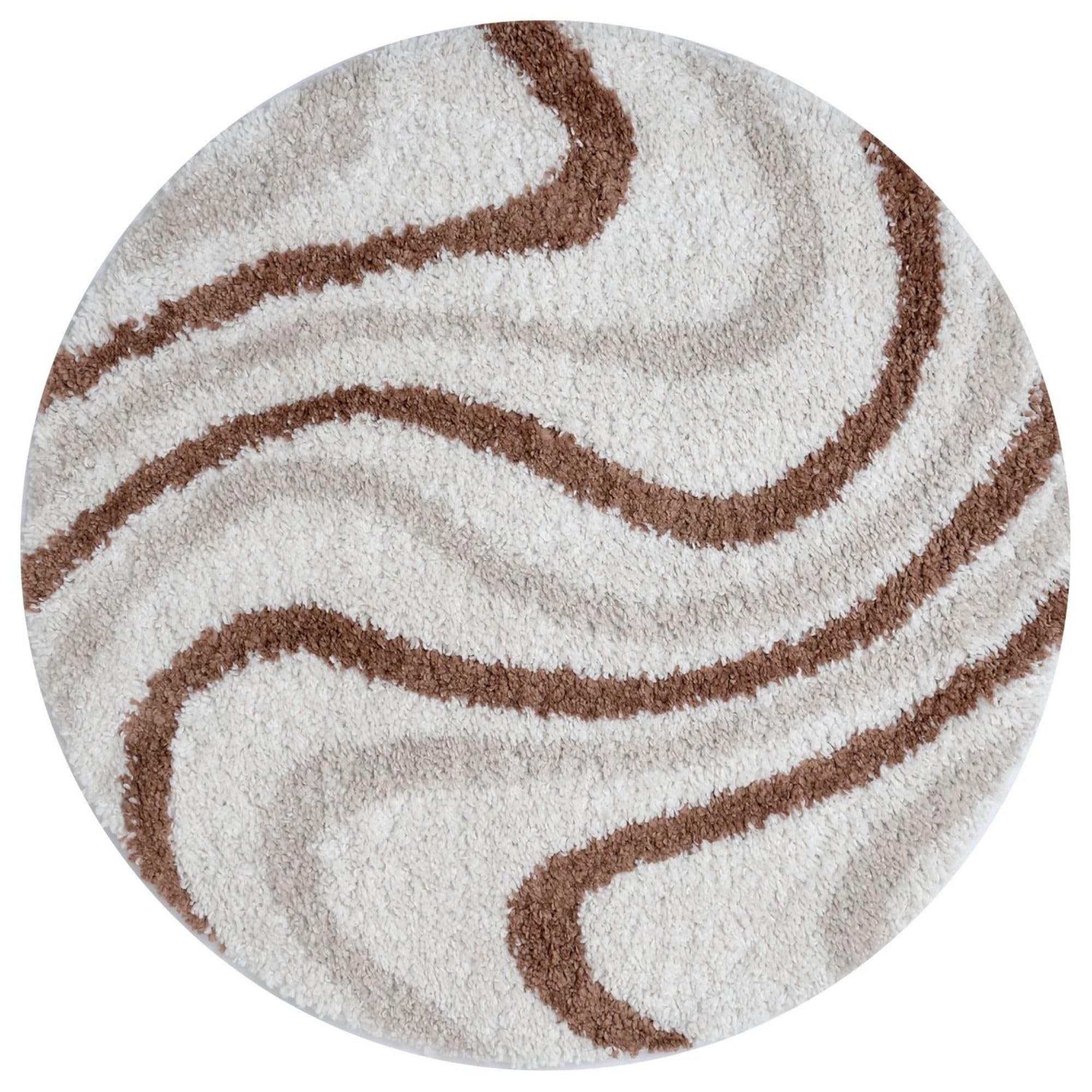 THE RUGS Moodi Wavy Design Shaggy Soft High Pile Living Room Rug & Runner in Terracotta | Size: 120cm diameter