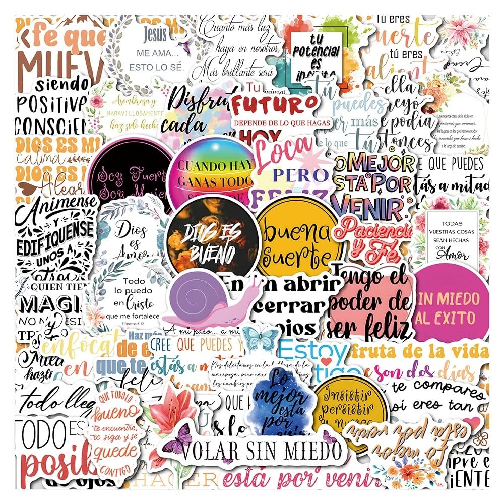 50 Stück Spanisch Inspirieren Aufkleber Pack Inspirational Sticker Set Wasserdichte Vinyl Sticker für Laptop Kinder Autos Motorrad Fahrrad Skateboard Gepäck Koffer Computer Aufkleber Graffiti Decal
