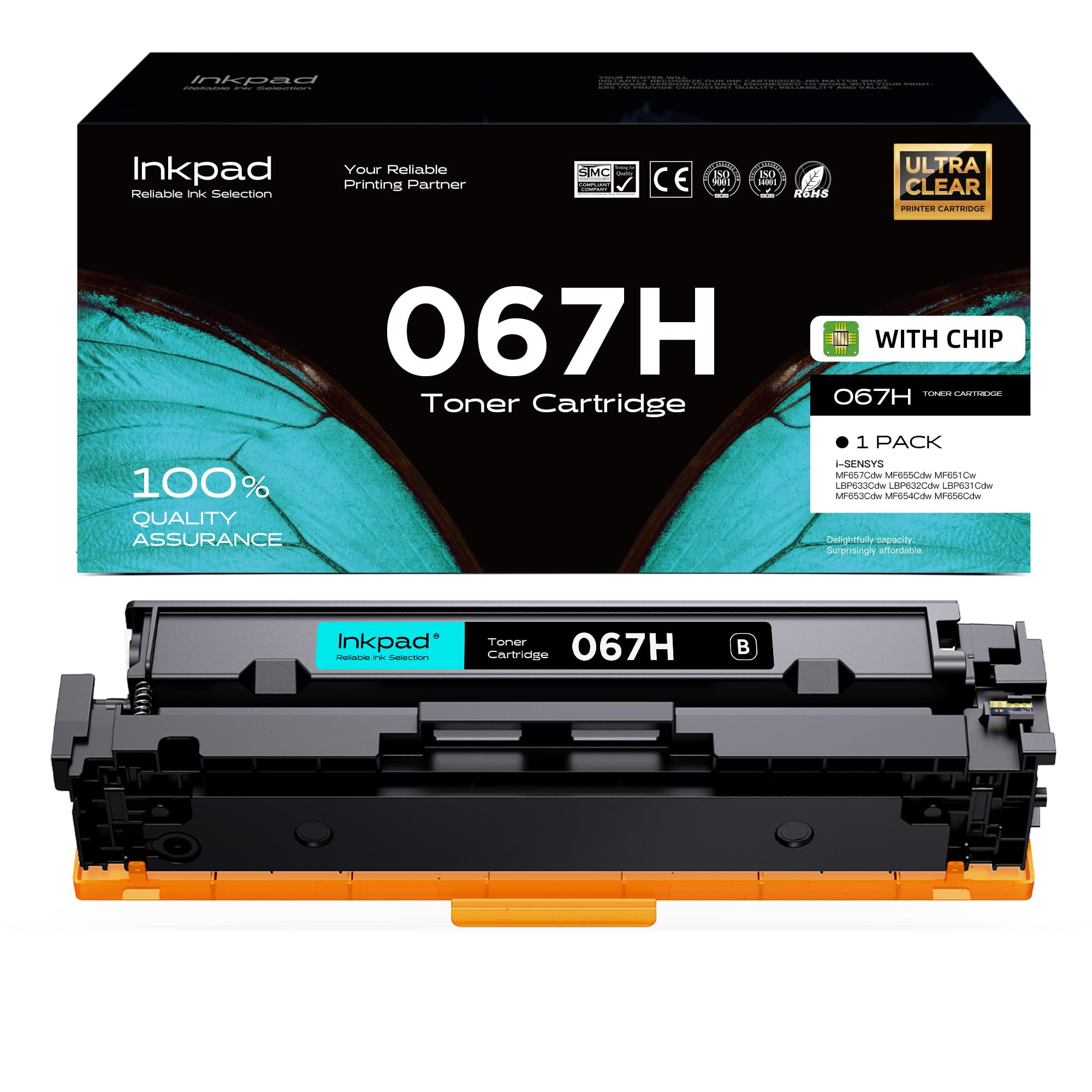 iNKPAD MF656Cdw 067H Toner di alta qualità per Canon 067 Toner per stampanti Canon imageCLASS MF656cdw MF654Cdw LBP633Cdw e LBP632Cdw (1 confezione, nero)