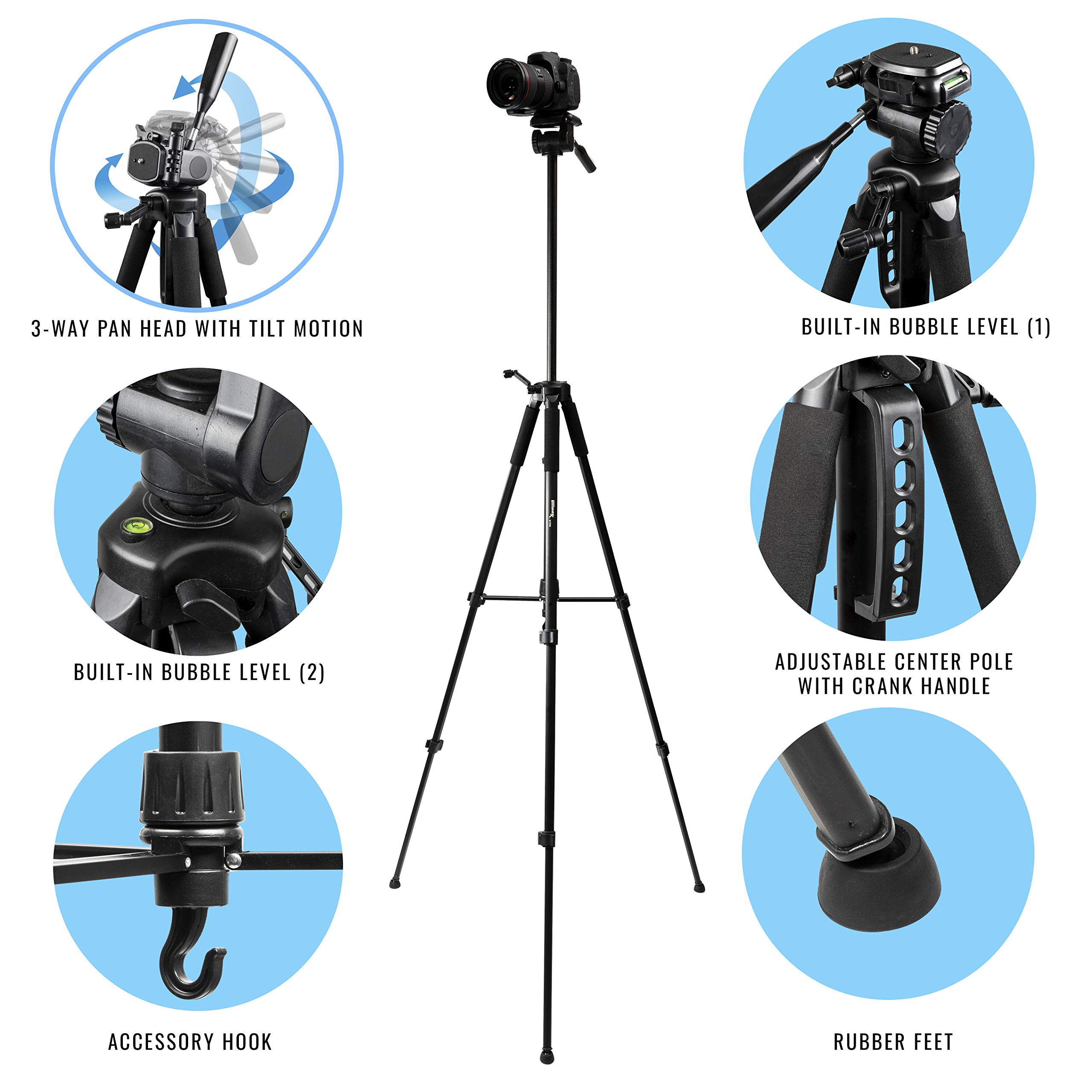 Ultimaxx’s Professional Dynamic Tripod Bundle Includes: 75” Tripod, 72” Monopod, 12” Gripster and Pistol Grip for Canon, Nikon, Sony, Samsung, Olympus, Panasonic, Pentax, and All Digital Cameras