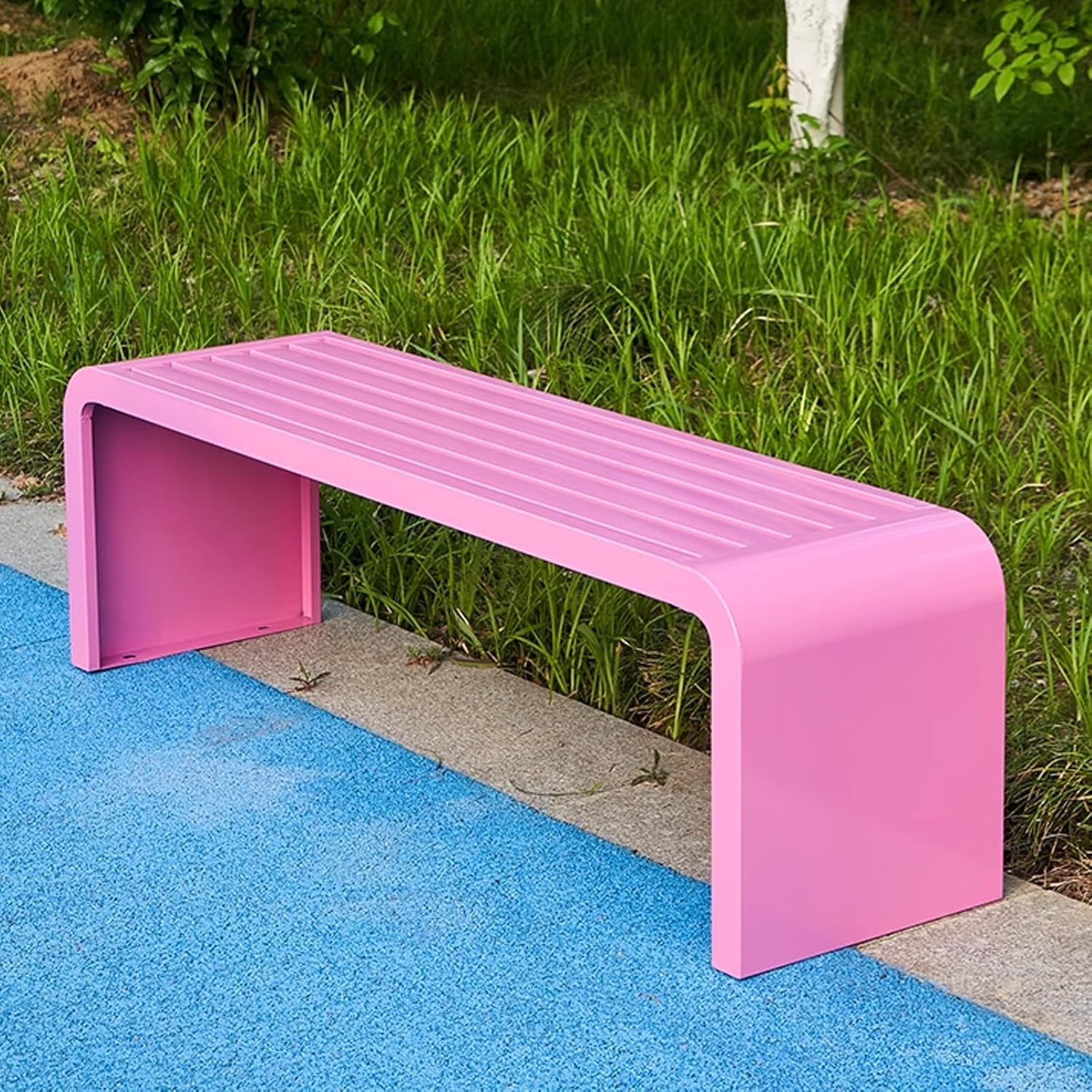 Outdoor Bench Weatherproof Clearance Garden Porch Bench Curved Backless Natural Design with Oiled Finish Never Deformation or Fade for Porch Pool Garden Lawn(Pinks,100cm/39in)