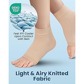 KEMFORD Ankle Compression Sleeve with Cooling Effect - 1-Pair, Plantar Fasciitis Braces - Open Toe Compression Socks for Swelling, Sprain, Neuropathy, Arch Support for Men and Women - M, Arctic Beige