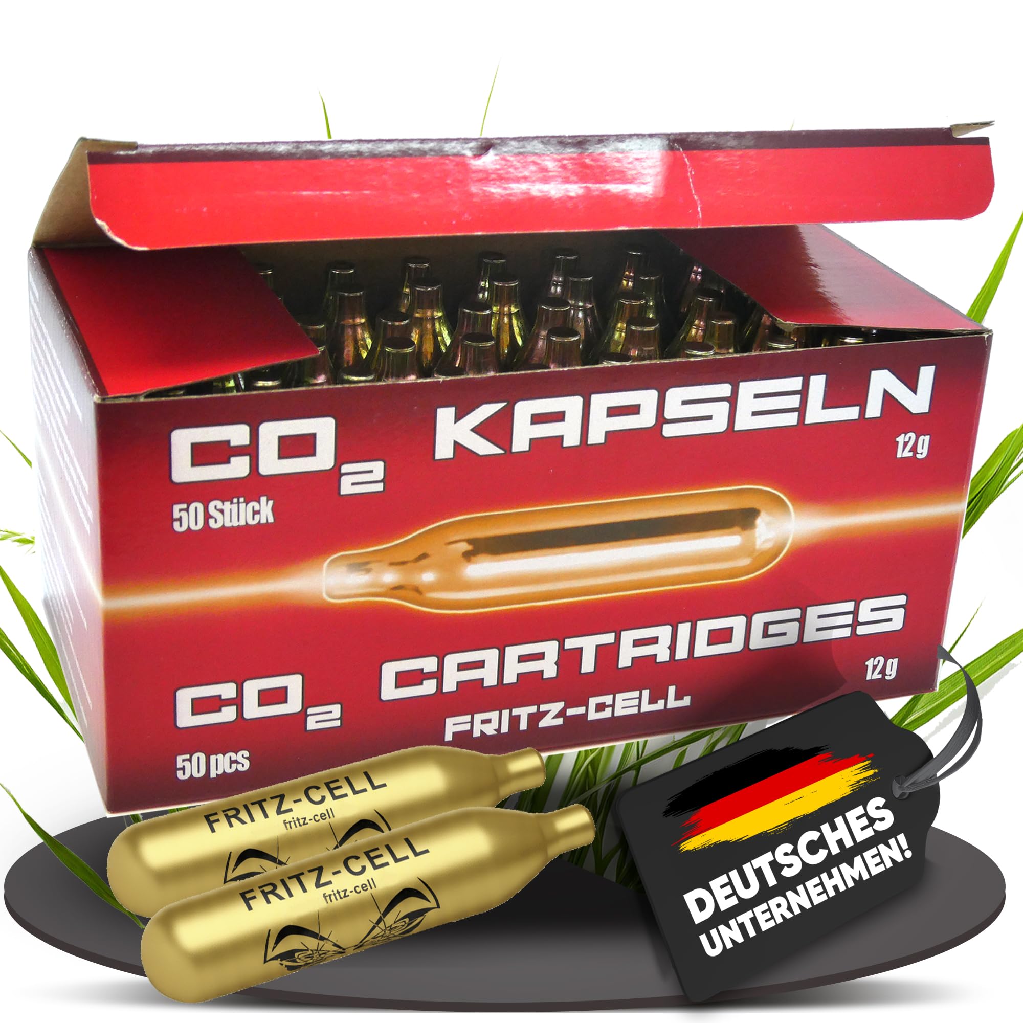 Fritz-Cell CO₂-Kapseln 12g – 50 Stück – für Airsoft, Softair und Luftgewehre – sauber versiegelt, konstante Leistung, rückstandsfrei, korrosionsgeschützt, 12g-System kompatibel