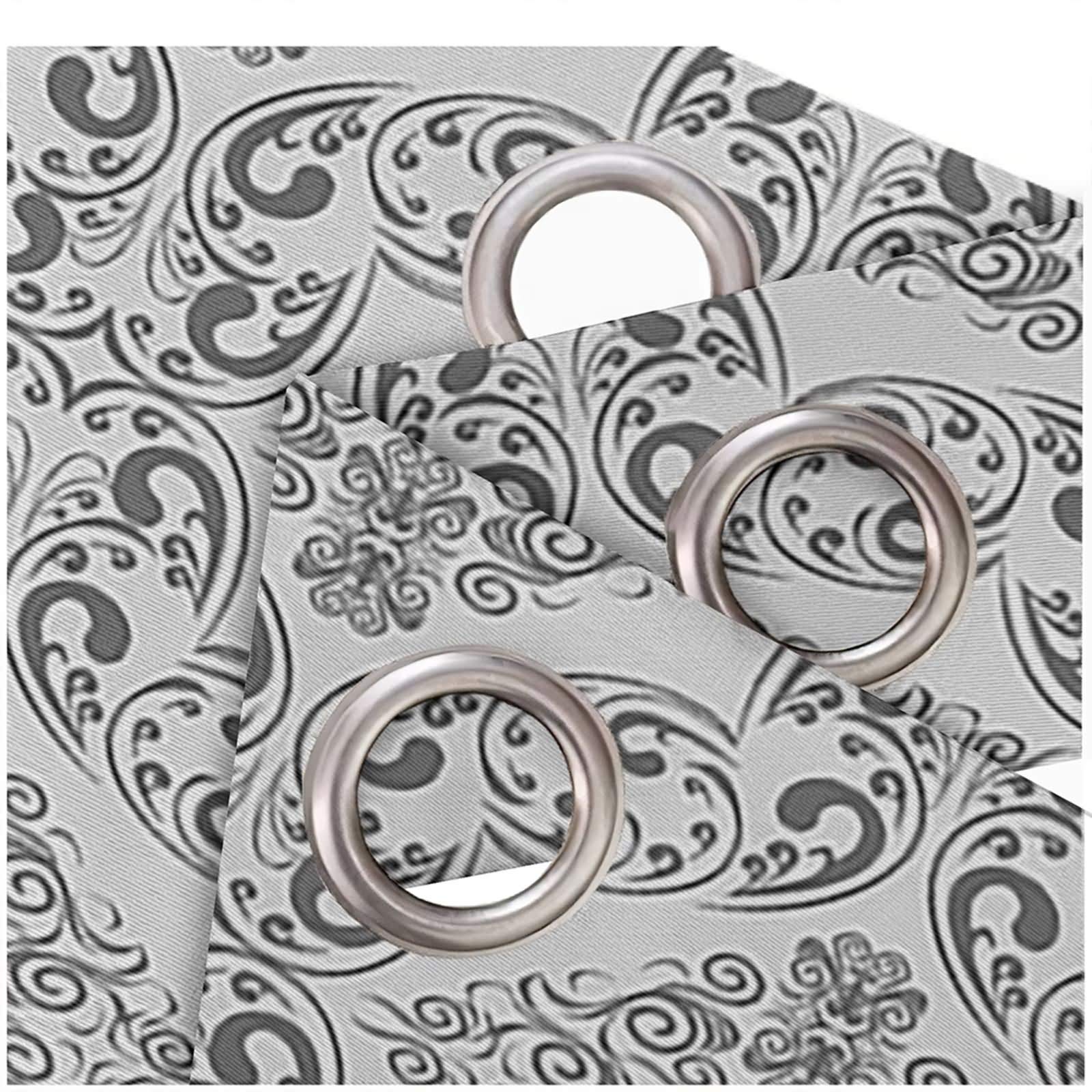 Rideau Occultant Imprimé Motif Vintage Blanc Gris, Rideaux Salon Chambre Isolation Thermique - Polyester -L 214 x H 244cm