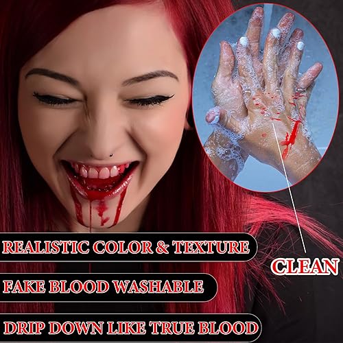 Miniatura 3 de 2 piezas de aerosol de sangre falsa de Halloween, salpicaduras de sangre realista, lavado de sangre falsa, sangre falsa para ropa, kit de maquillaje