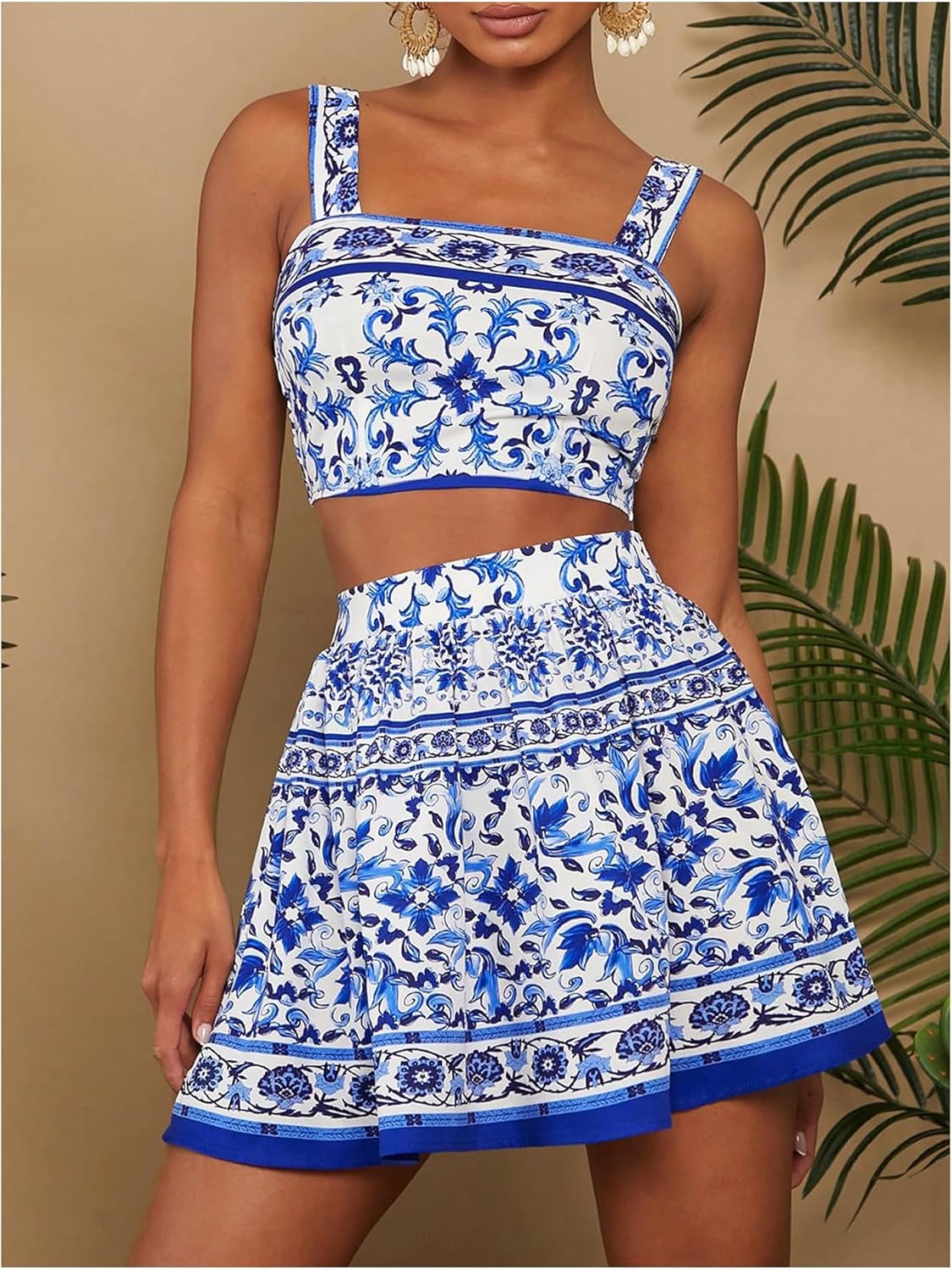 Floerns Women's 2 Piece Outfit Floral Print Crop Cami Top with Mini Skirt Set - Image 2