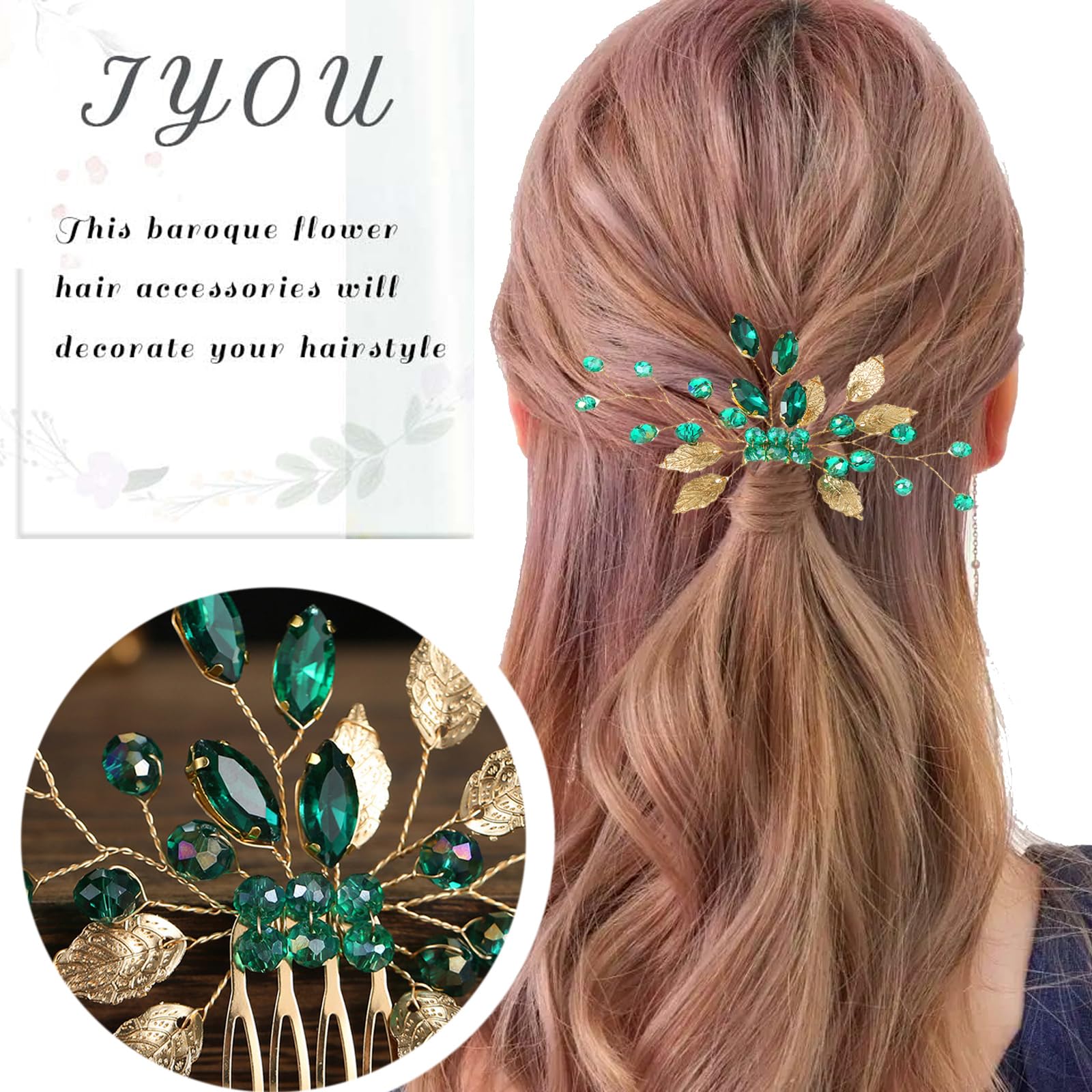 Accessori per capelli da sposa, accessori per capelli verdi, con strass scintillanti, fermagli per capelli, accessori per capelli per balli di fine anno, accessori per capelli francesi, gioielli per